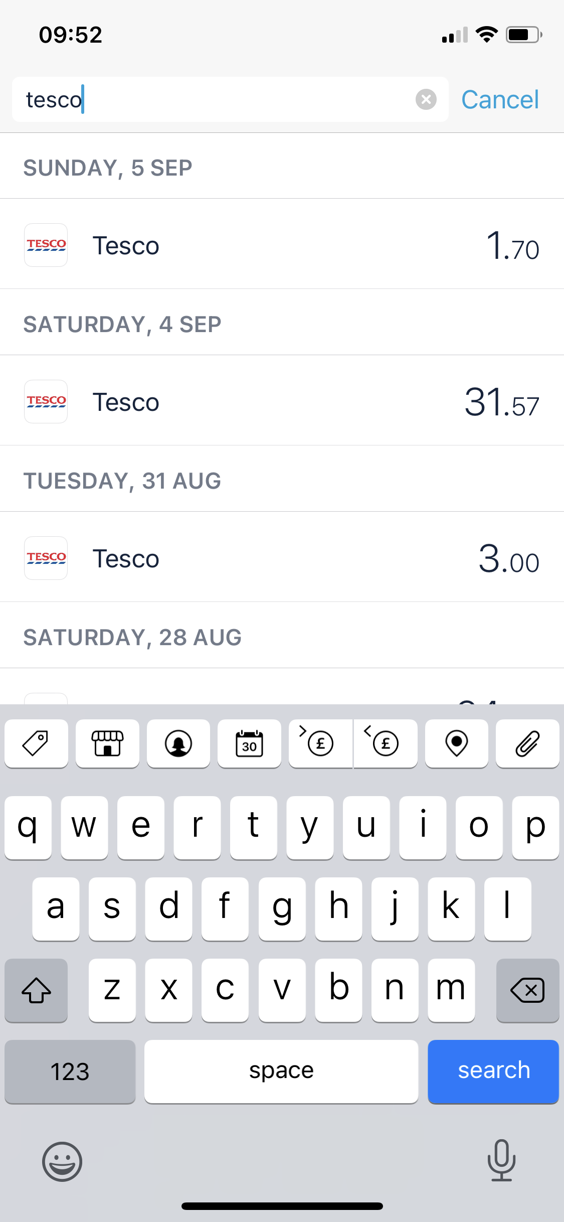 Screenshot of Search results on Searching on Monzo user flow