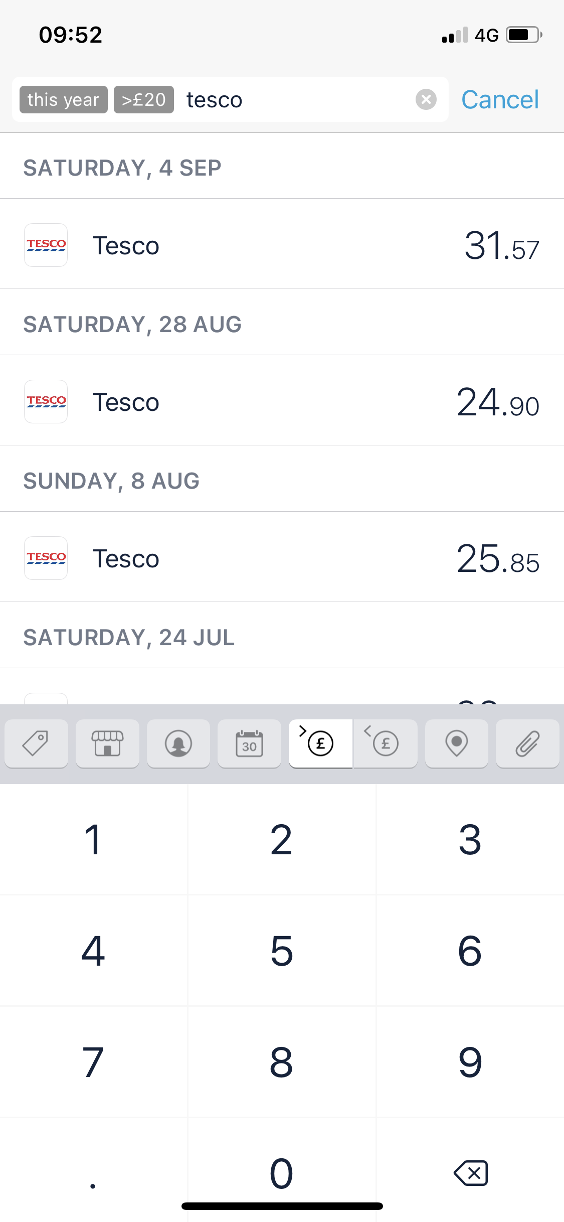 Screenshot of Filtered results during Searching on Monzo user flow
