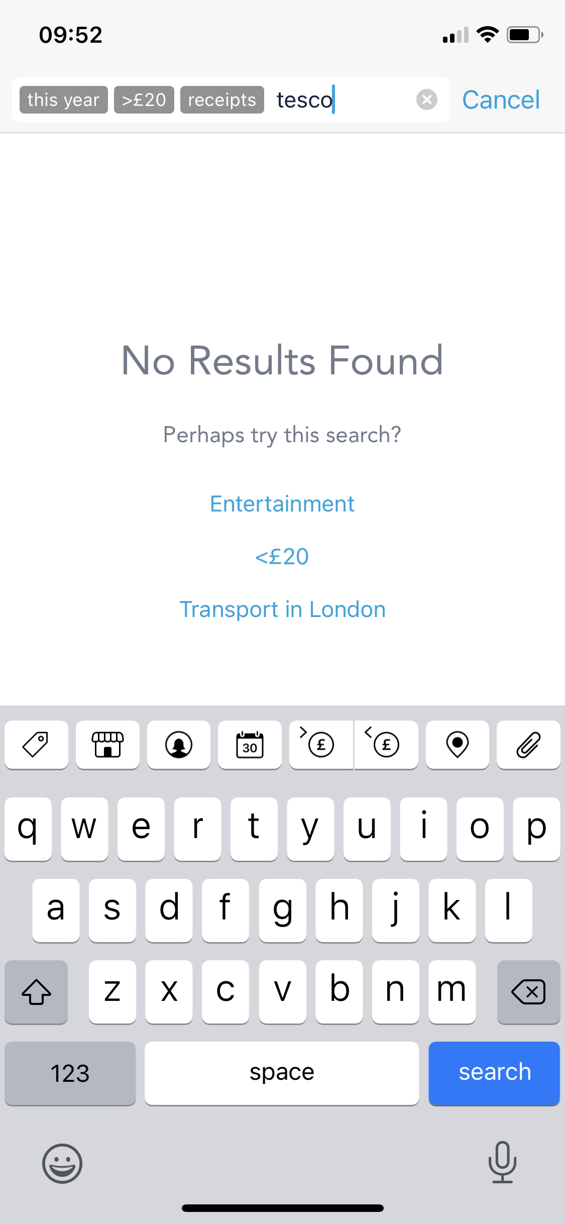 Screenshot of No search results during Searching on Monzo user flow
