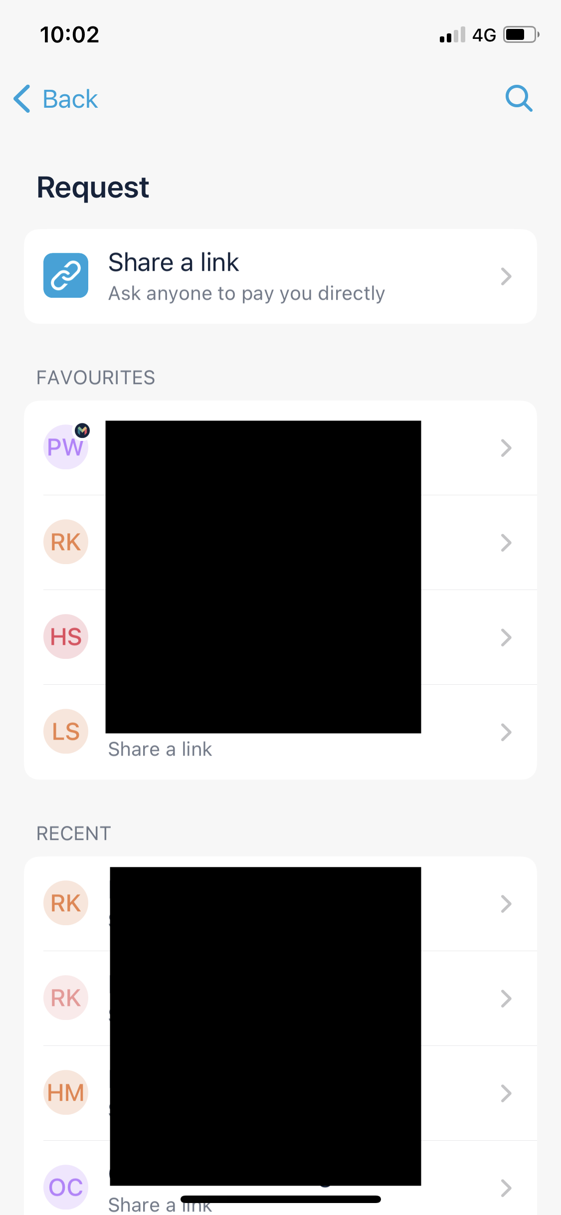 Screenshot of Request payment on Requesting payment on Monzo user flow
