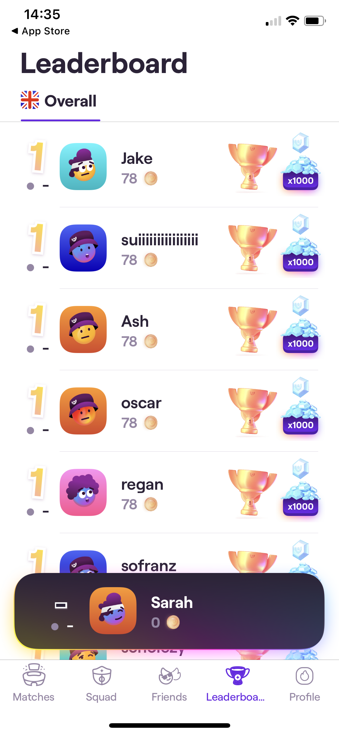 Screenshot of Leaderboard