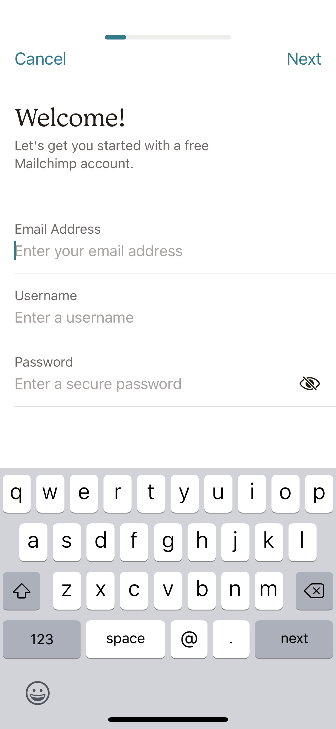 Screenshot of Sign up