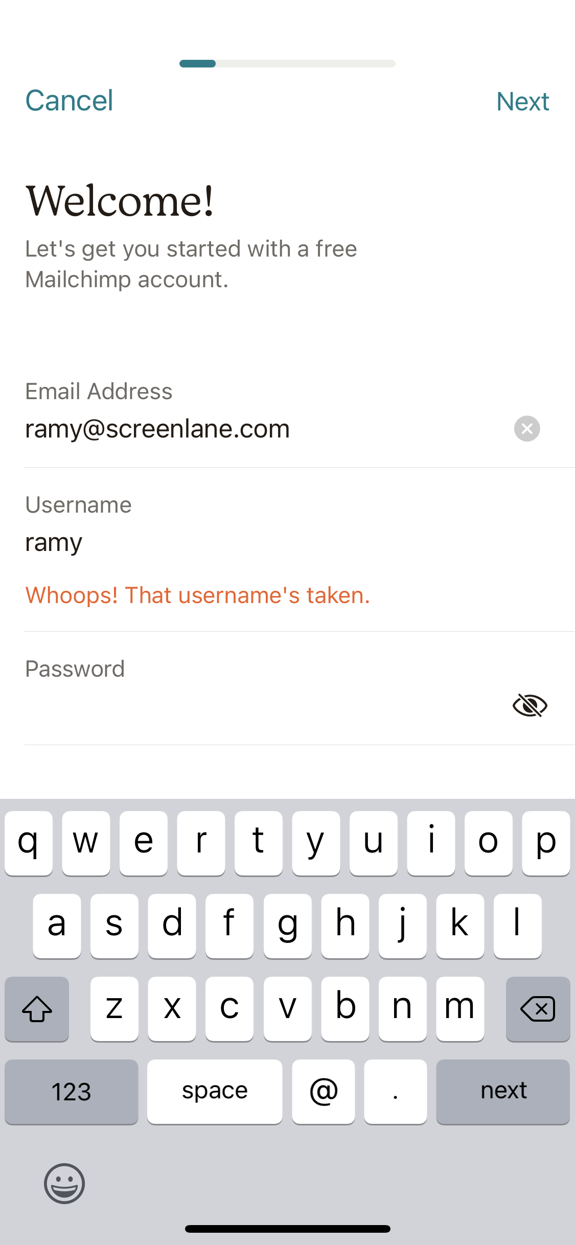 Screenshot of Username taken