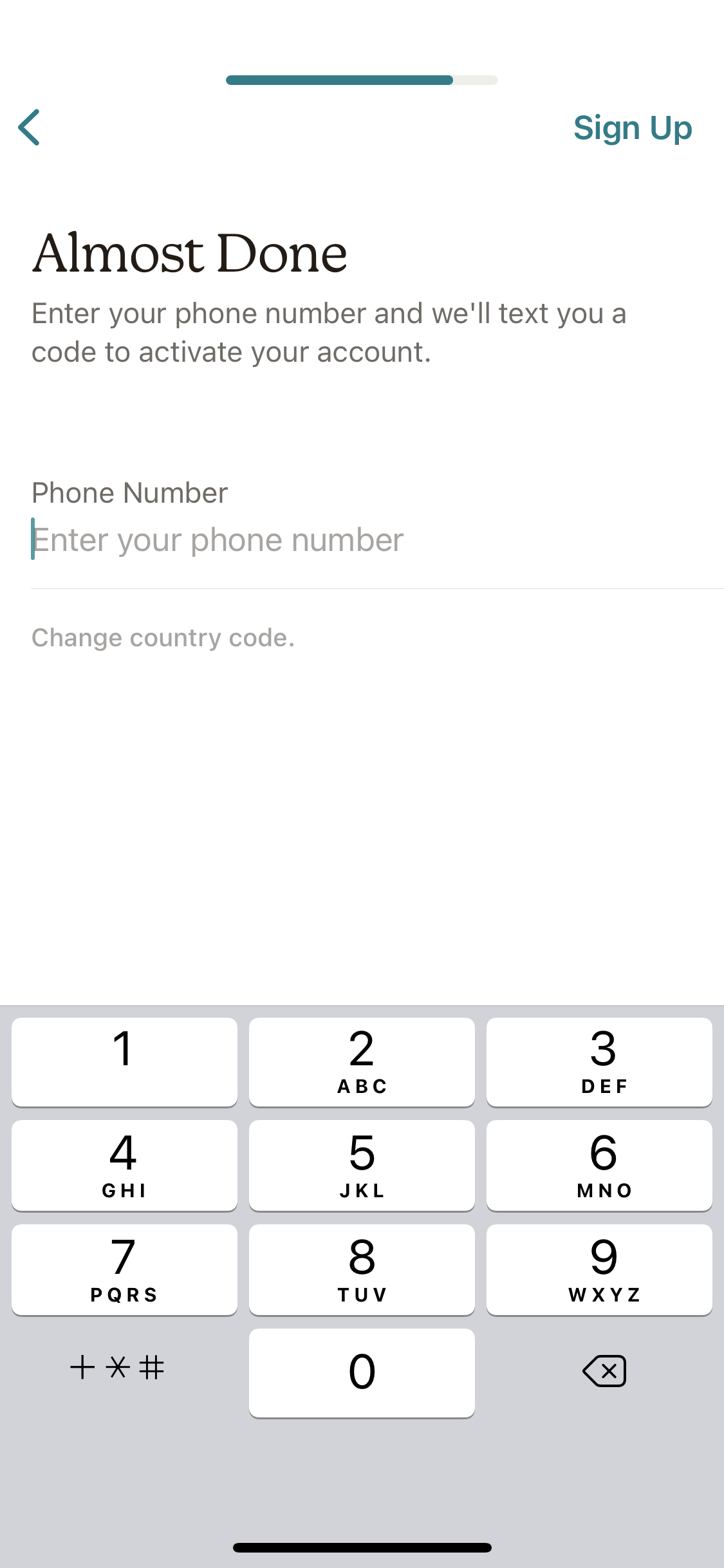 Screenshot of Enter phone number