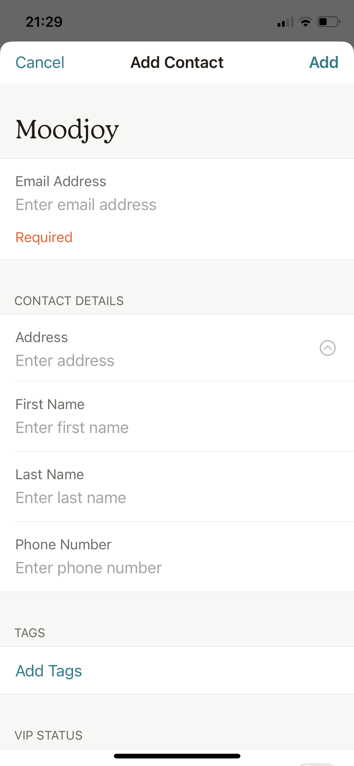 Screenshot of Add contact