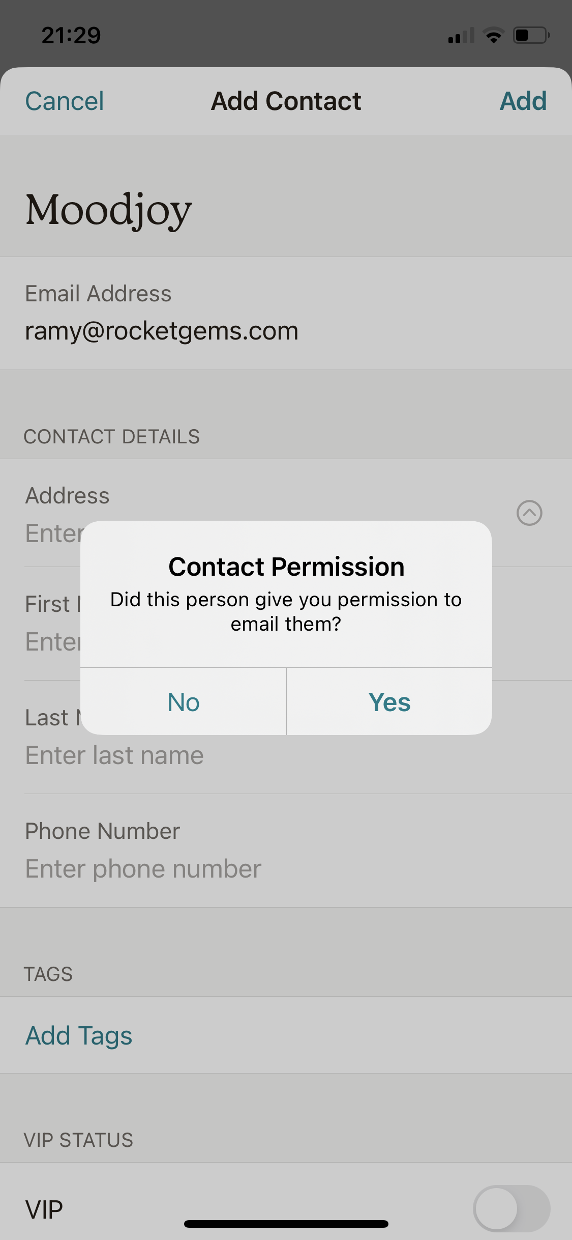 Screenshot of Confirm