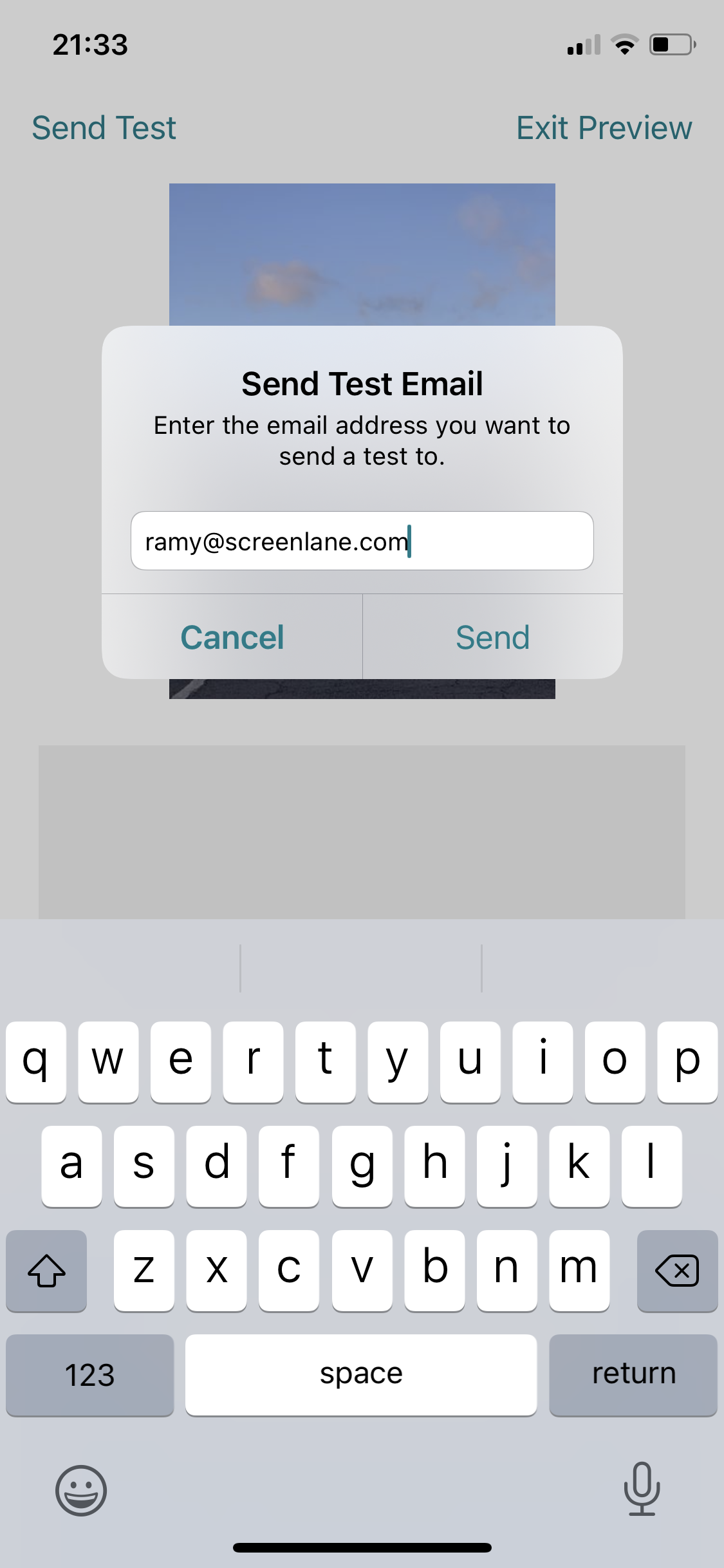 Screenshot of Send test email