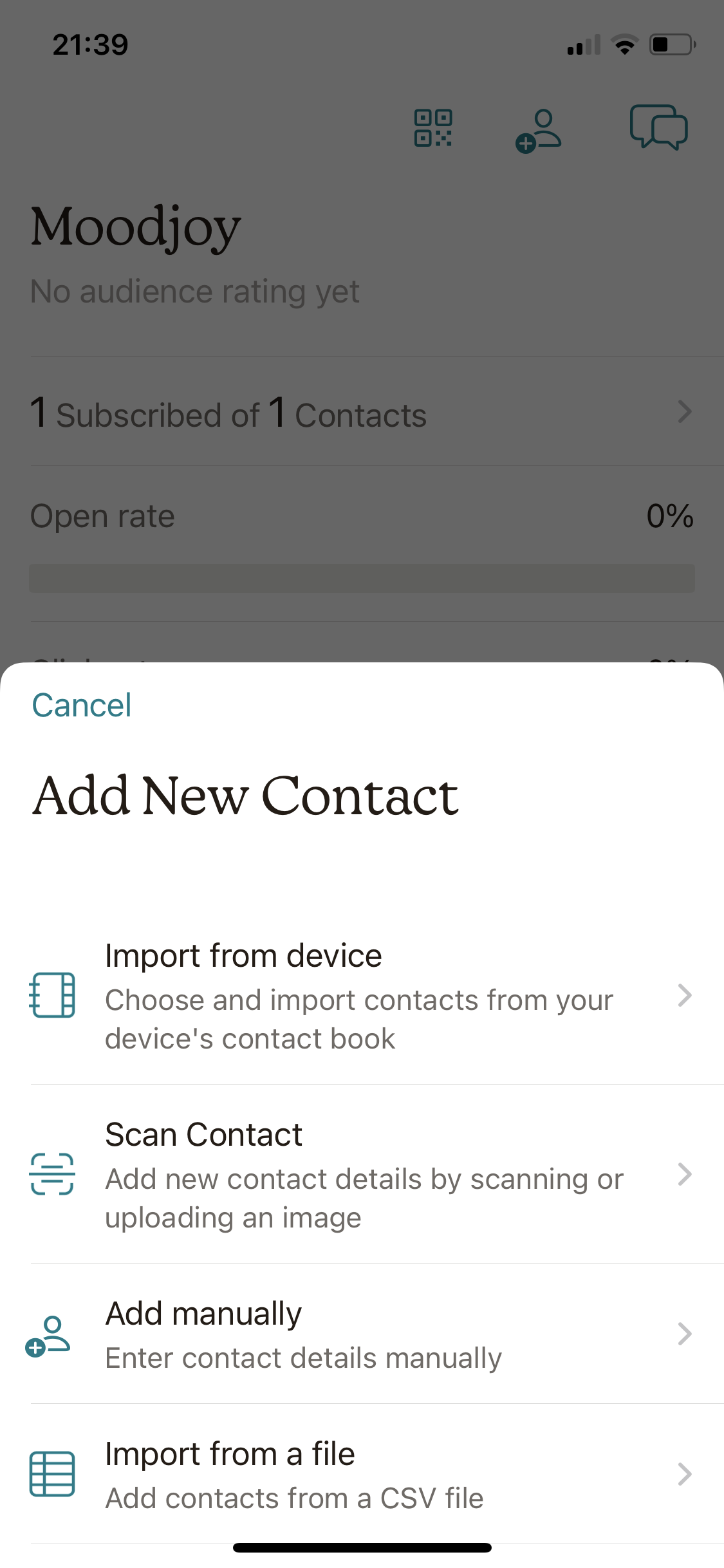 Screenshot of Add contact