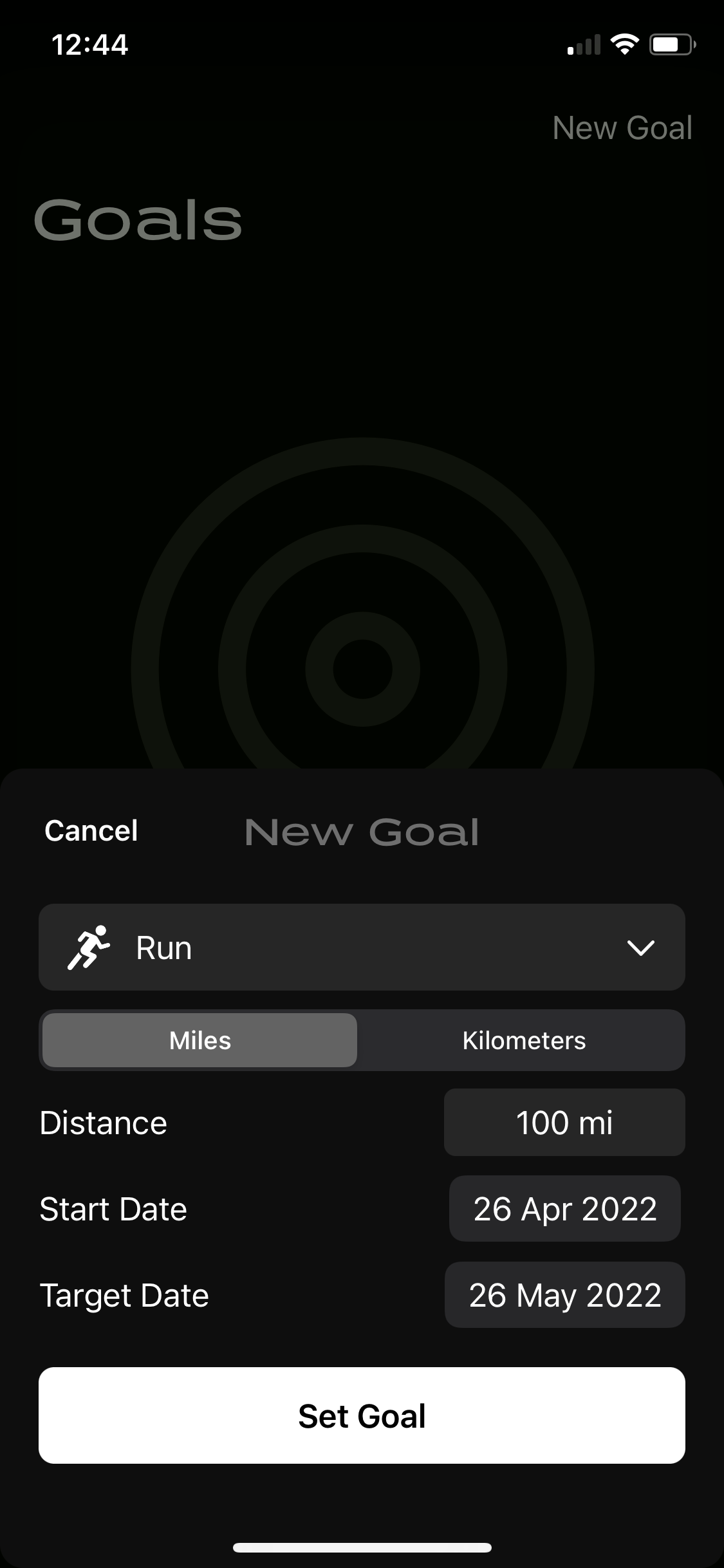 Screenshot of Set goal