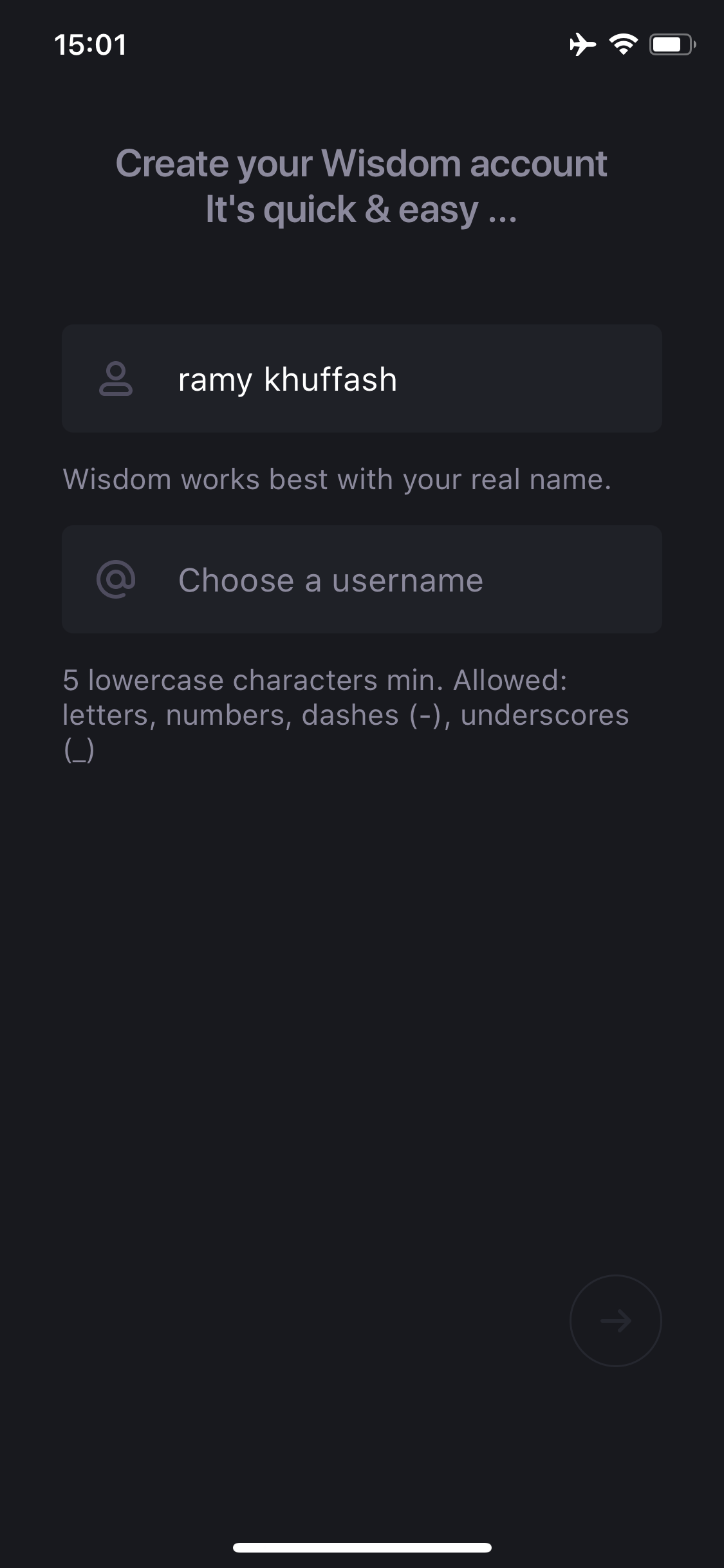 Screenshot of Create profile