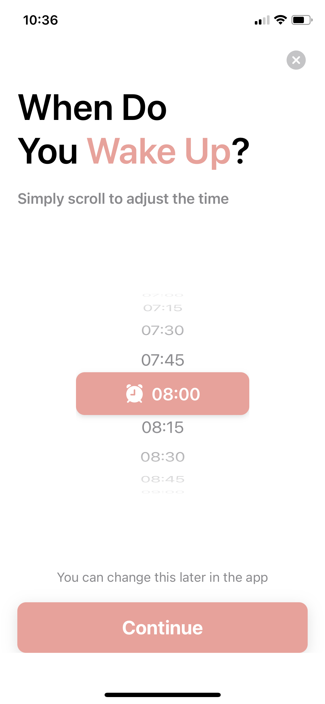 Screenshot of Select time