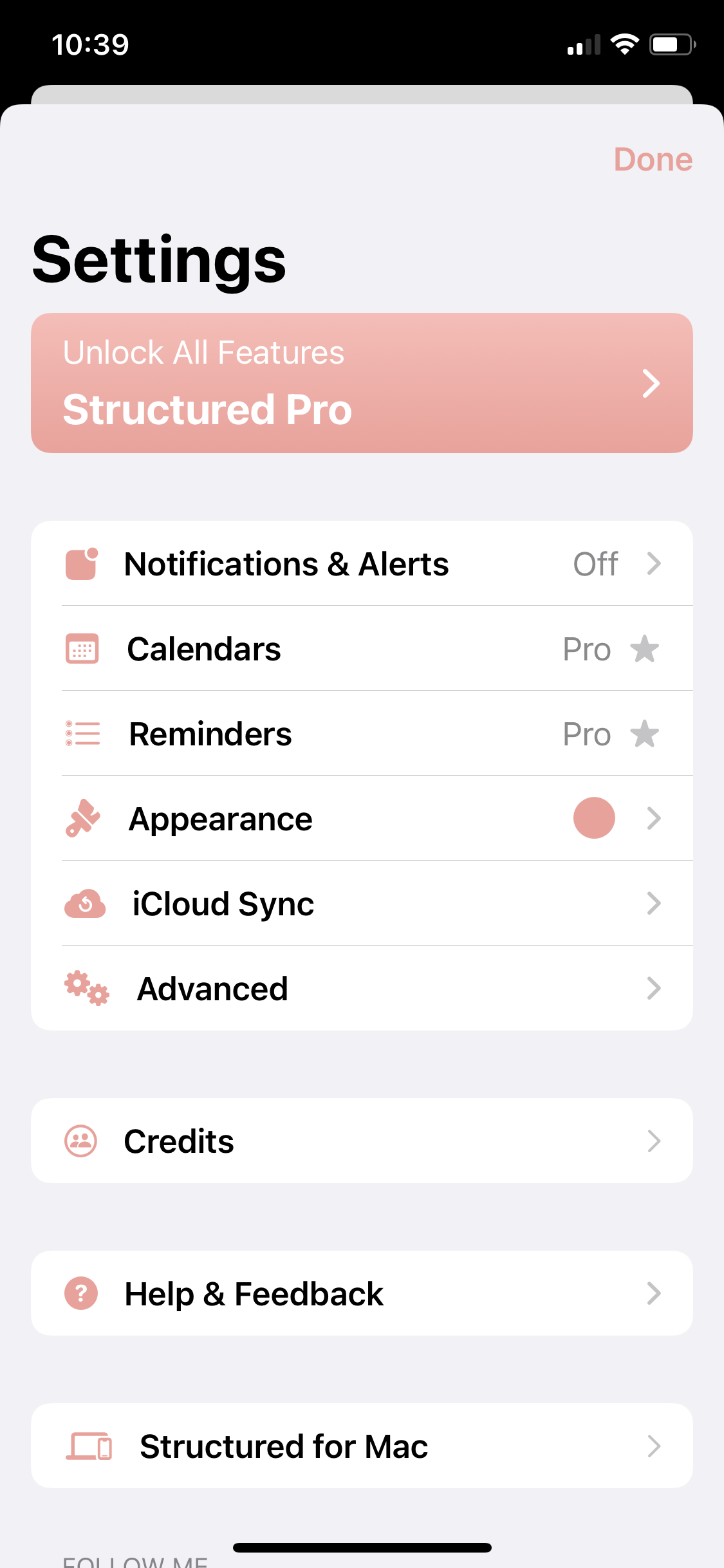 Screenshot of Settings