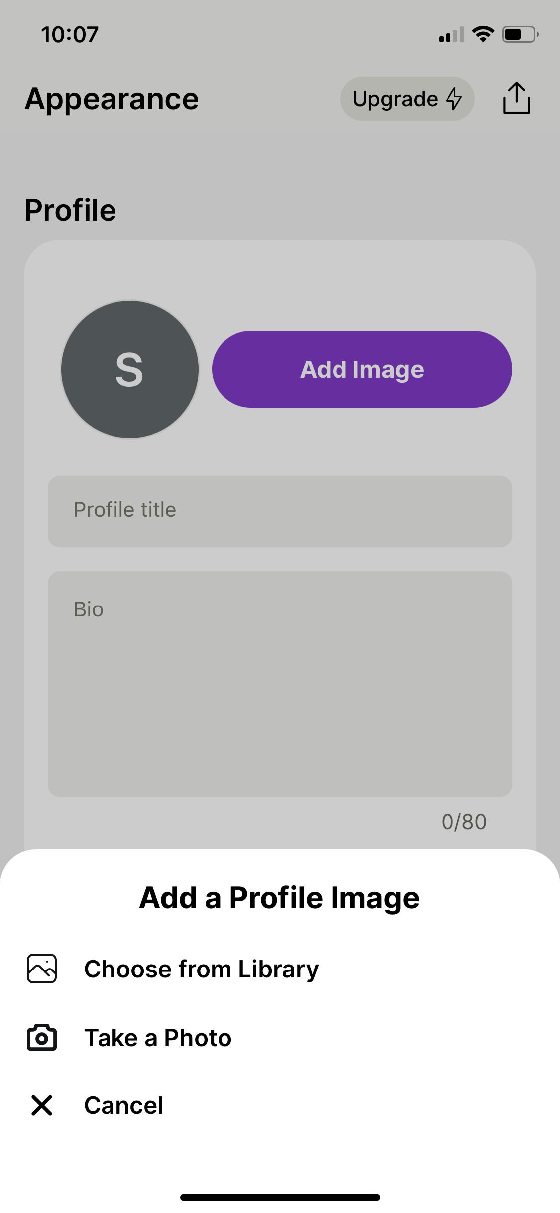 Screenshot of Add profile image