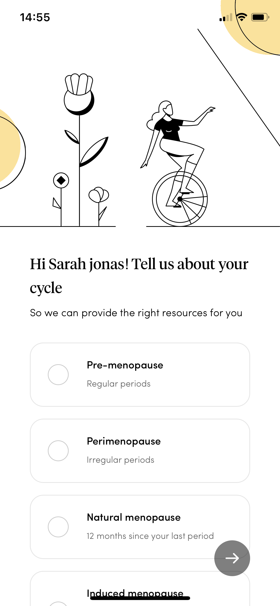 Screenshot of Onboarding question