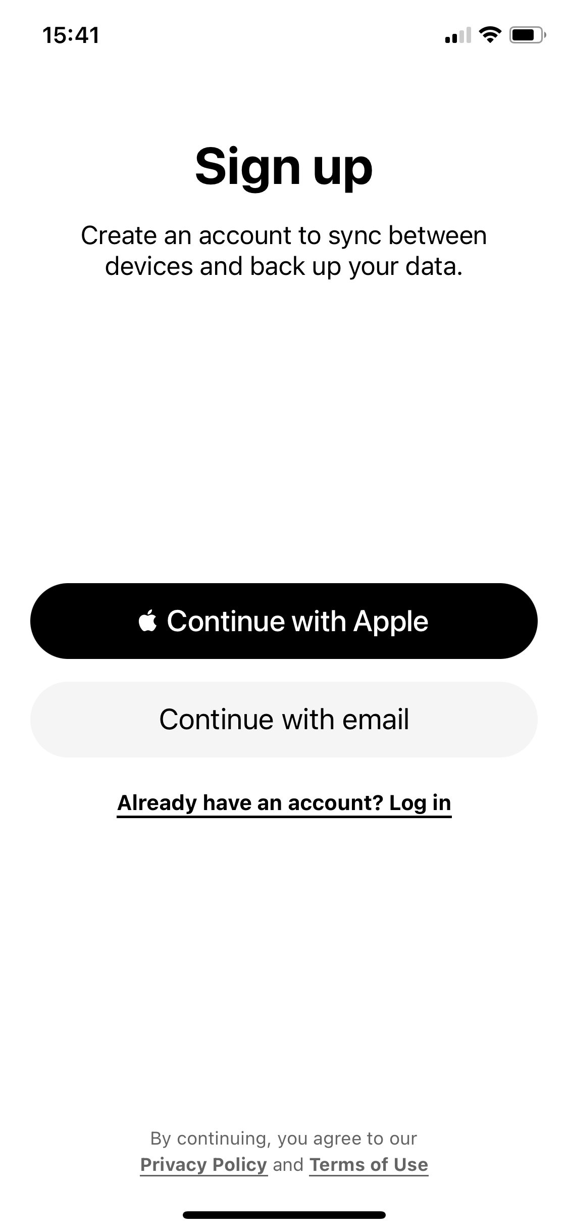 Screenshot of Sign up