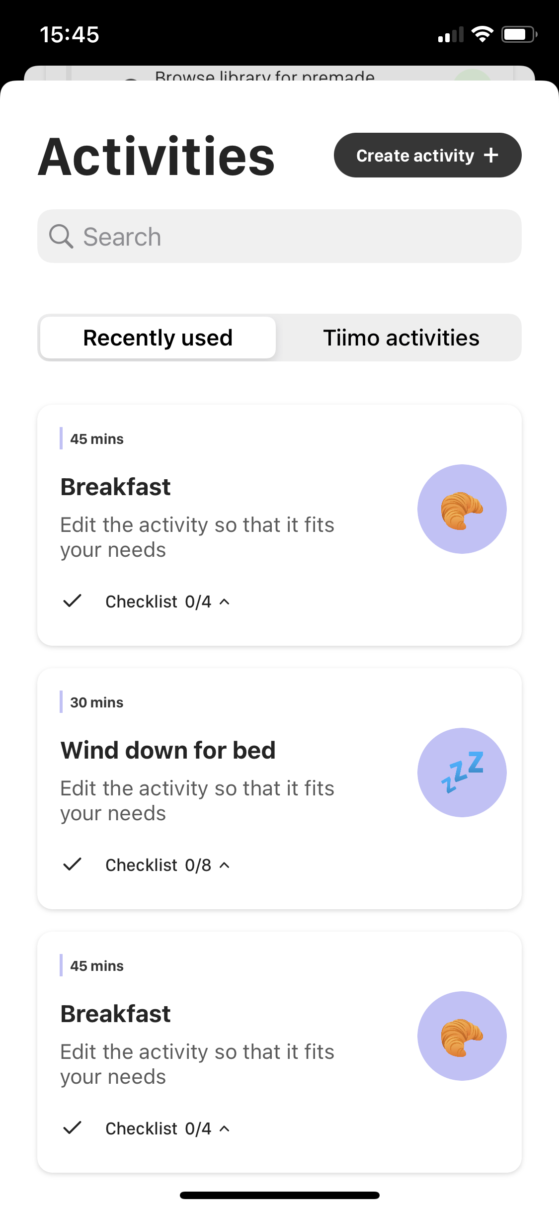 Screenshot of Activities