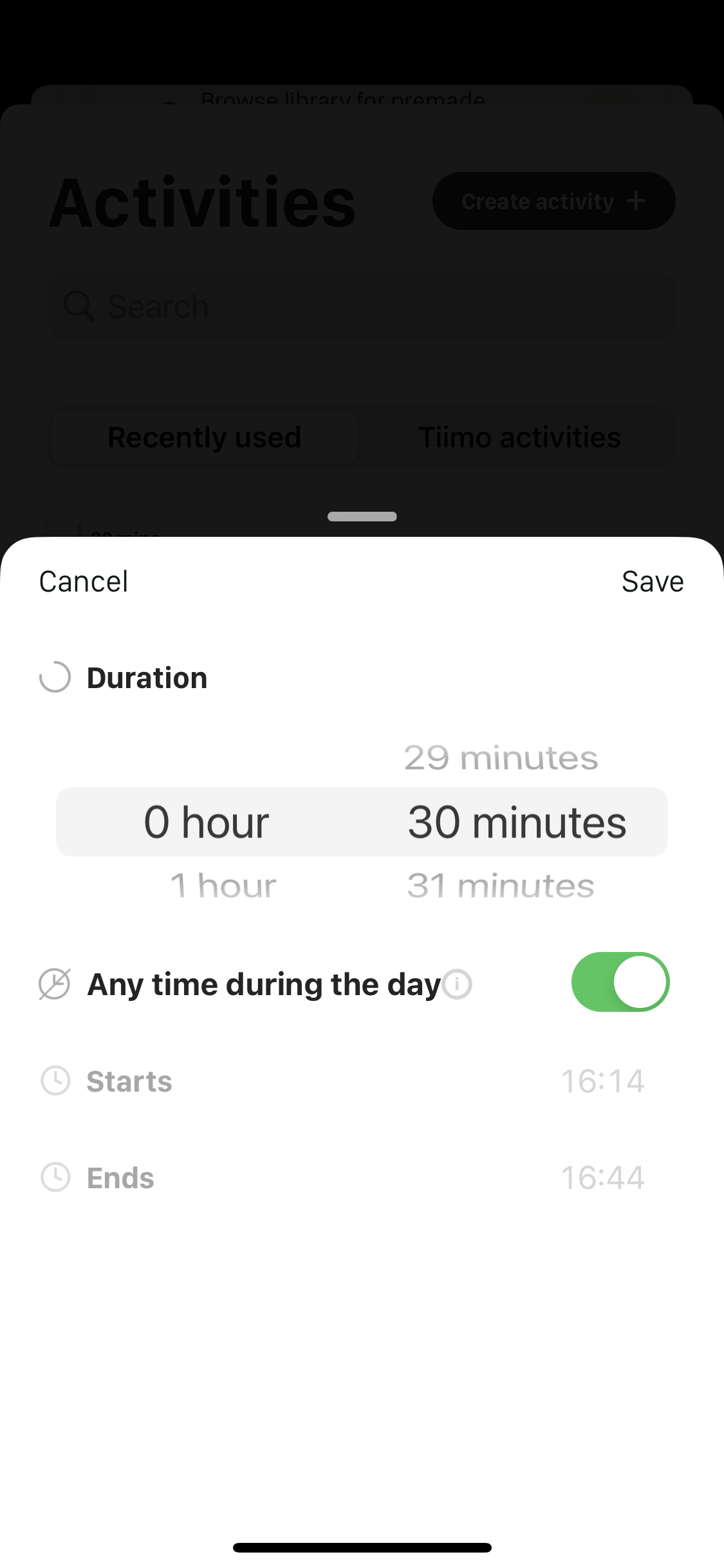 Screenshot of Select duration