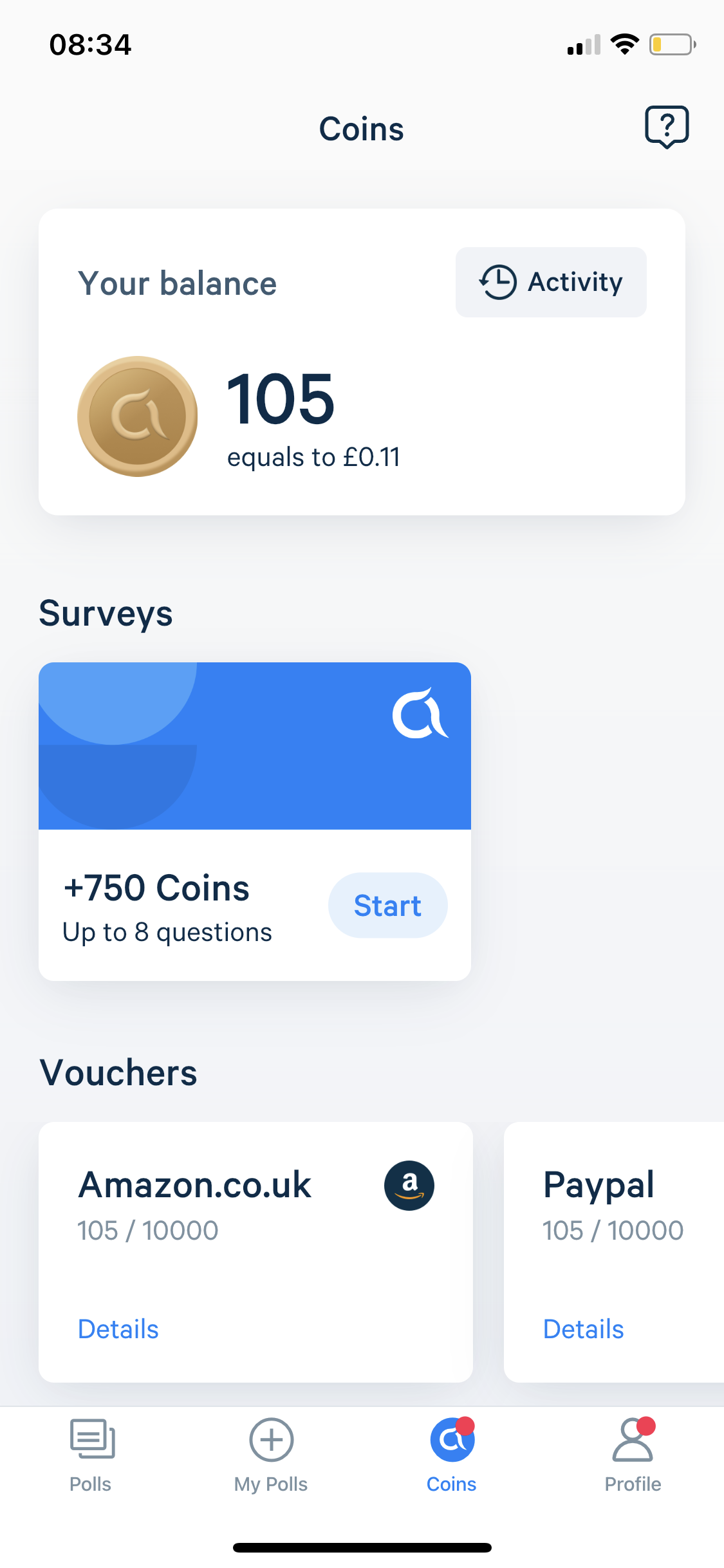 Screenshot of My coins