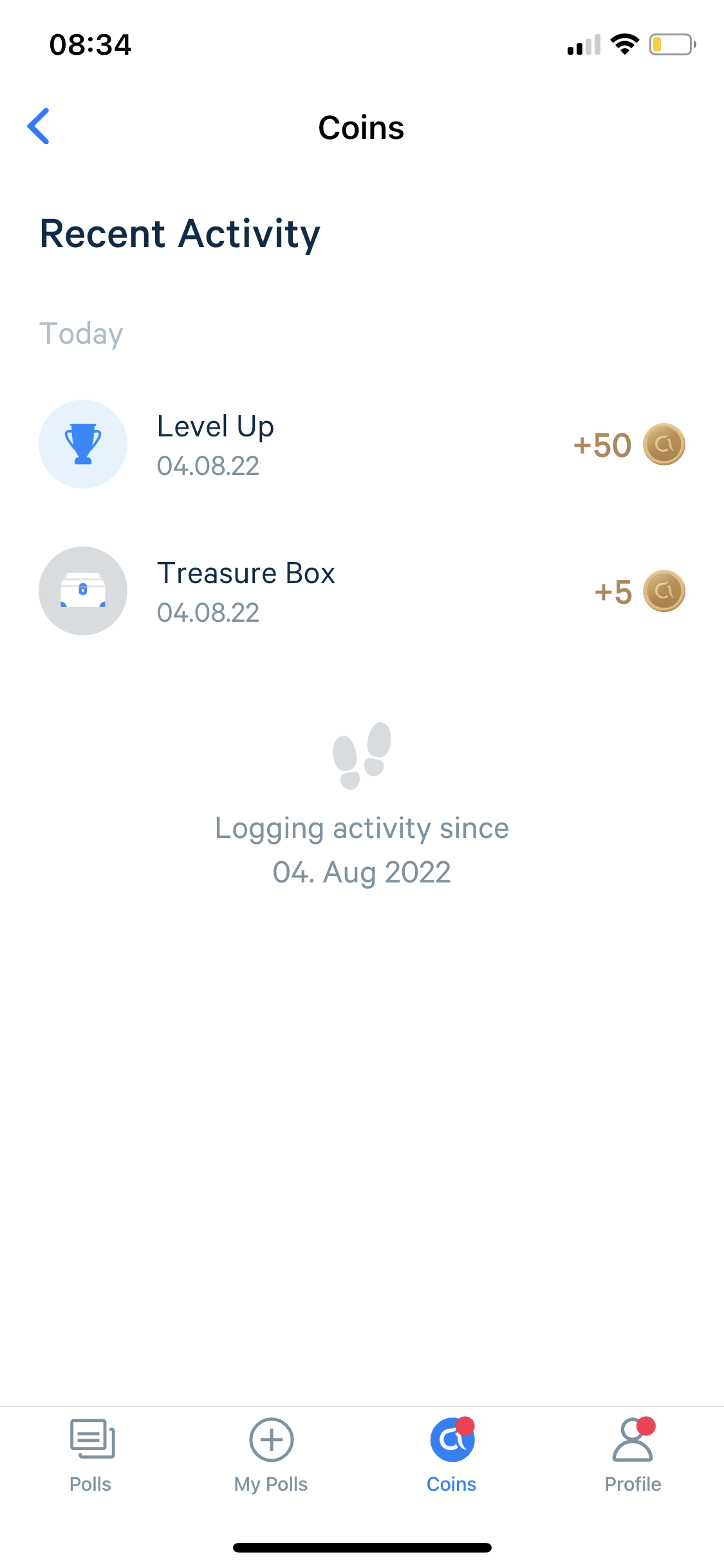 Screenshot of Activity feed