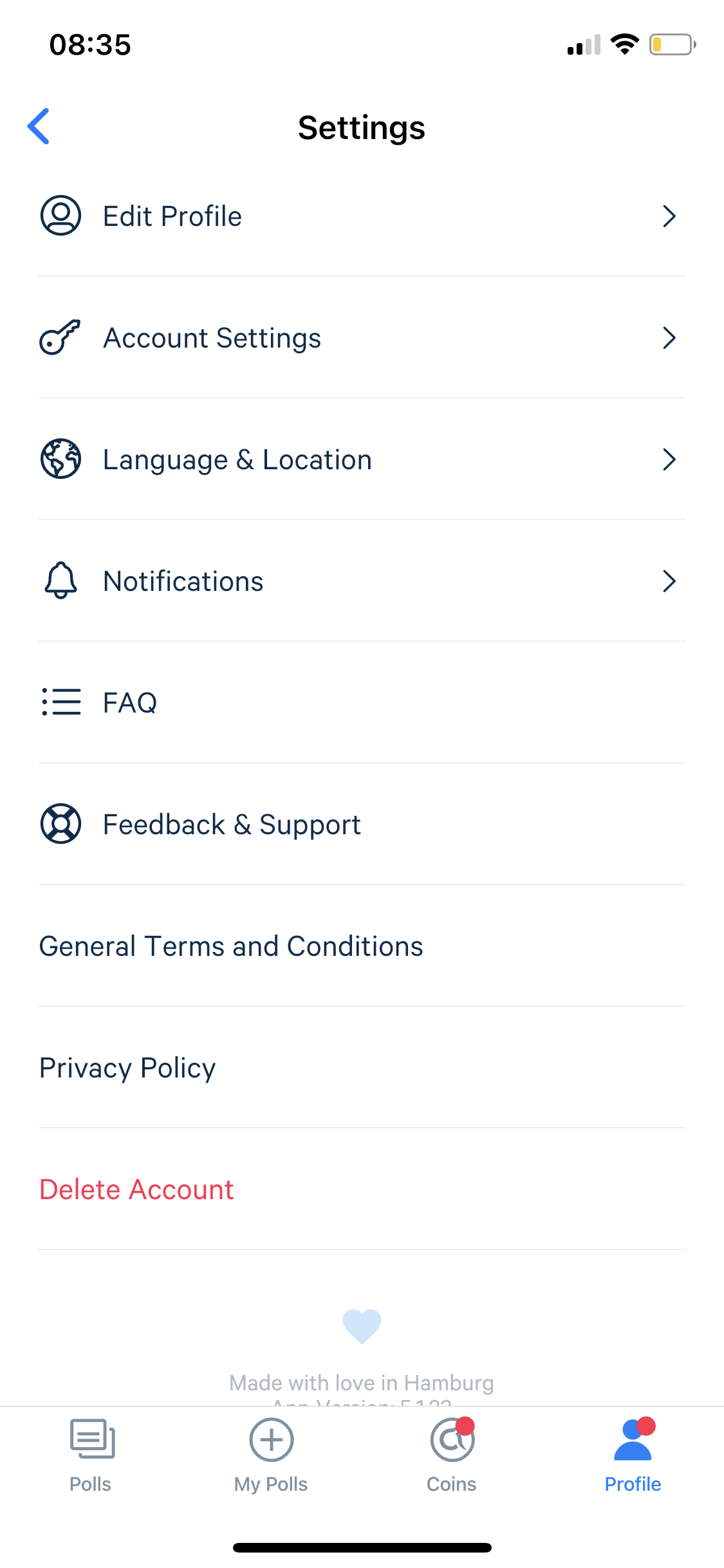 Screenshot of Settings