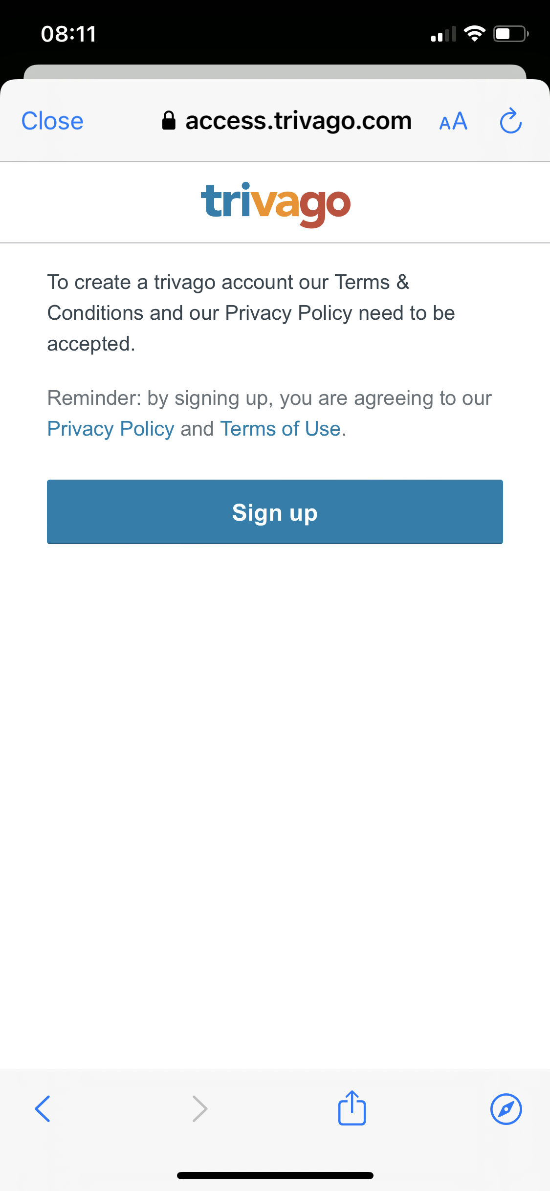 Screenshot of Sign up