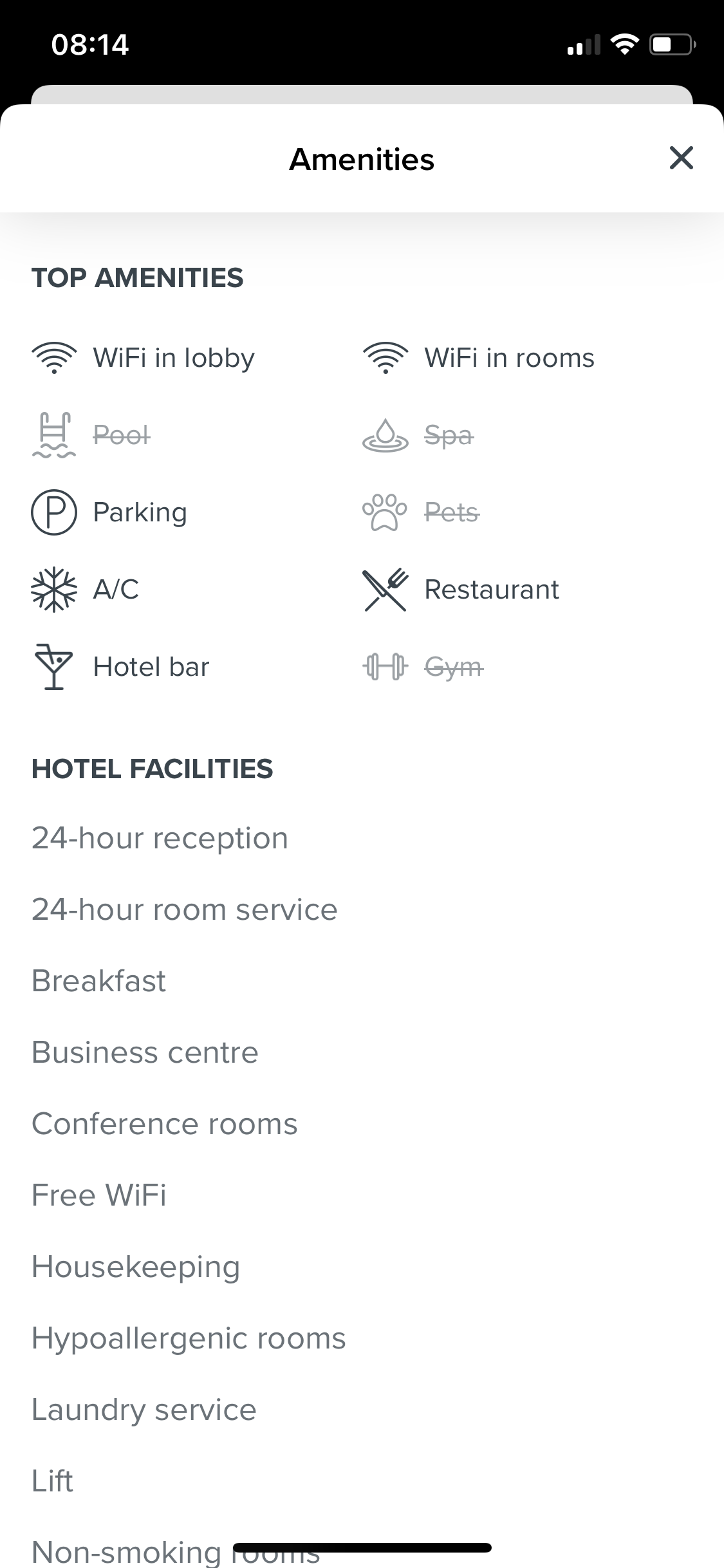 Screenshot of Amenities