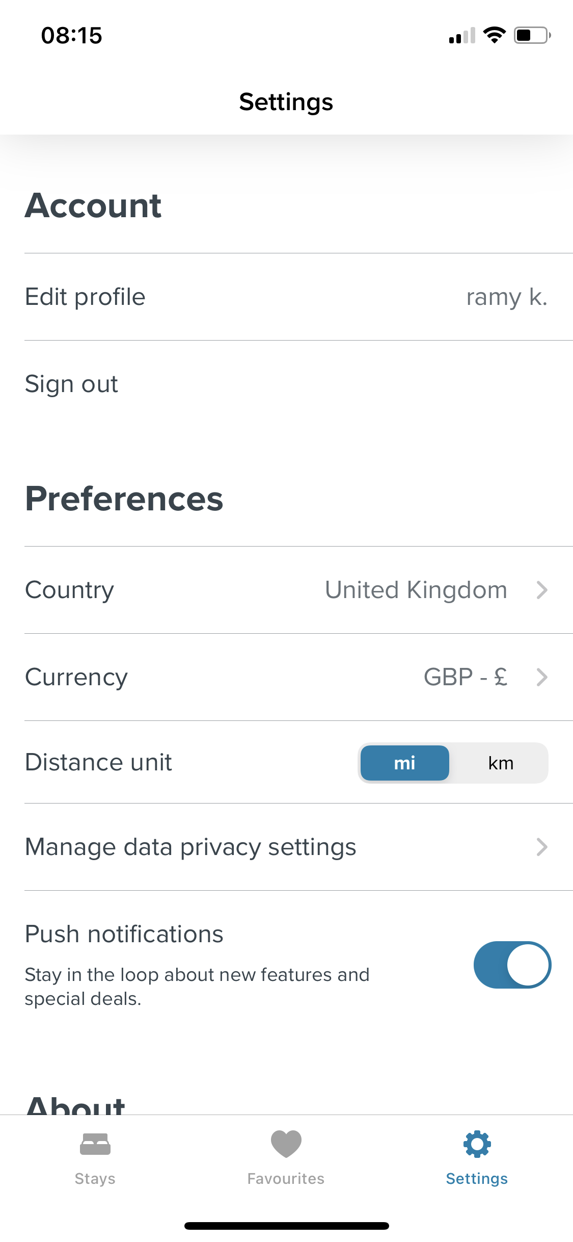 Screenshot of Settings