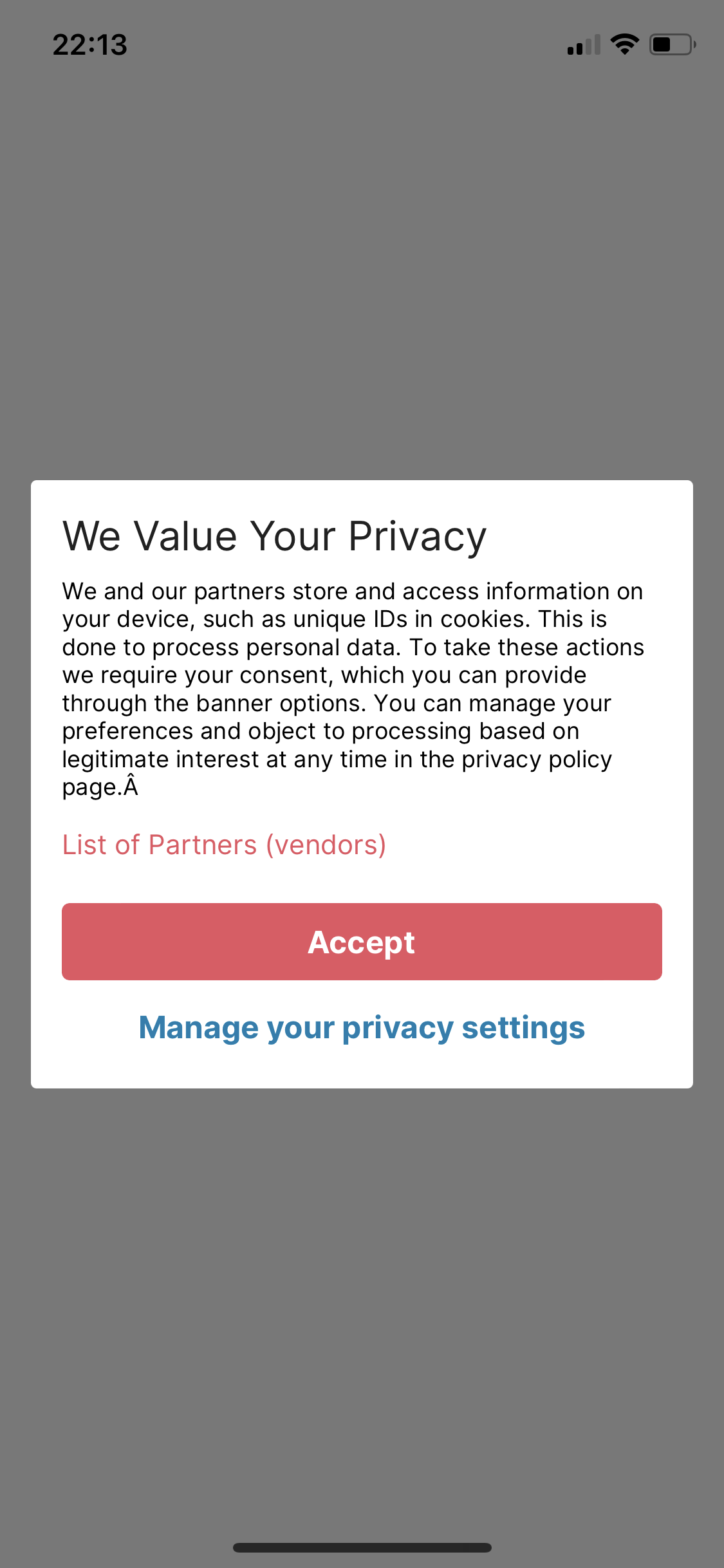 Screenshot of Privacy policy