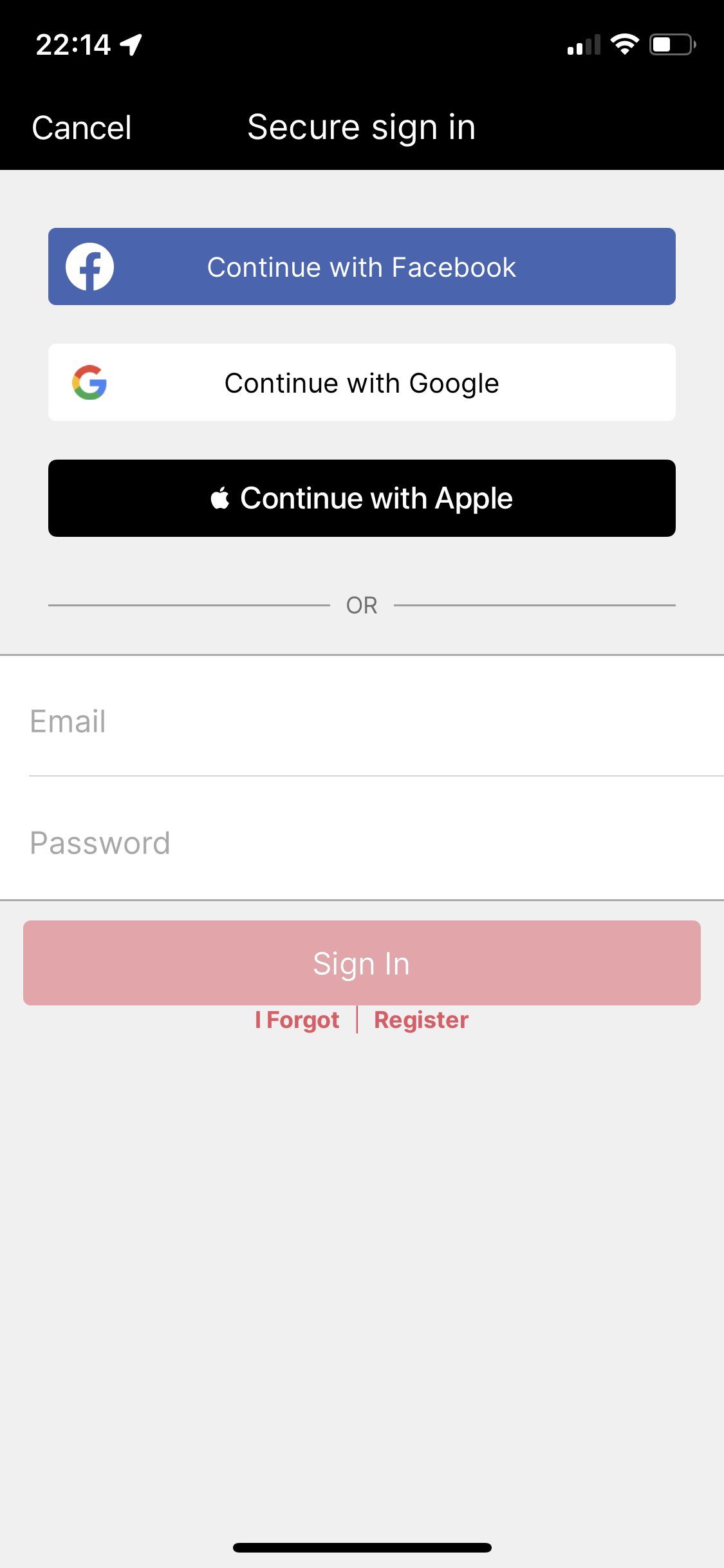 Screenshot of Sign up