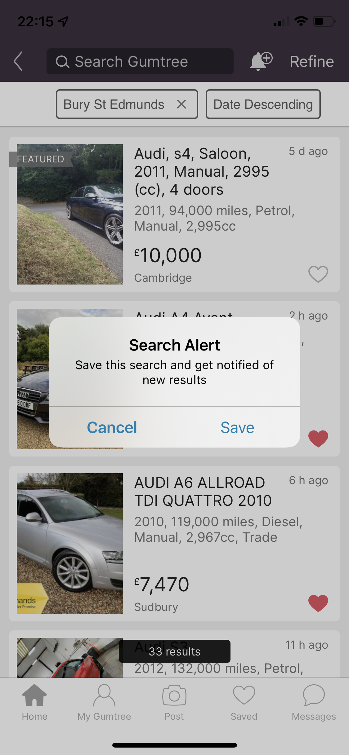 Screenshot of Save search