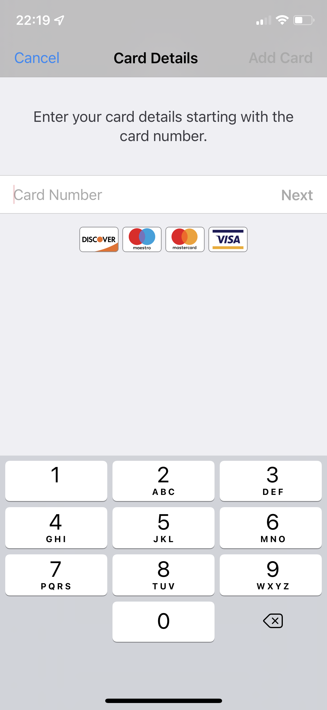 Screenshot of Add payment method