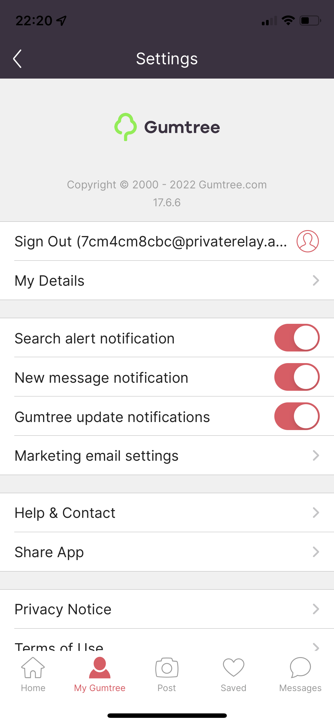 Screenshot of Settings