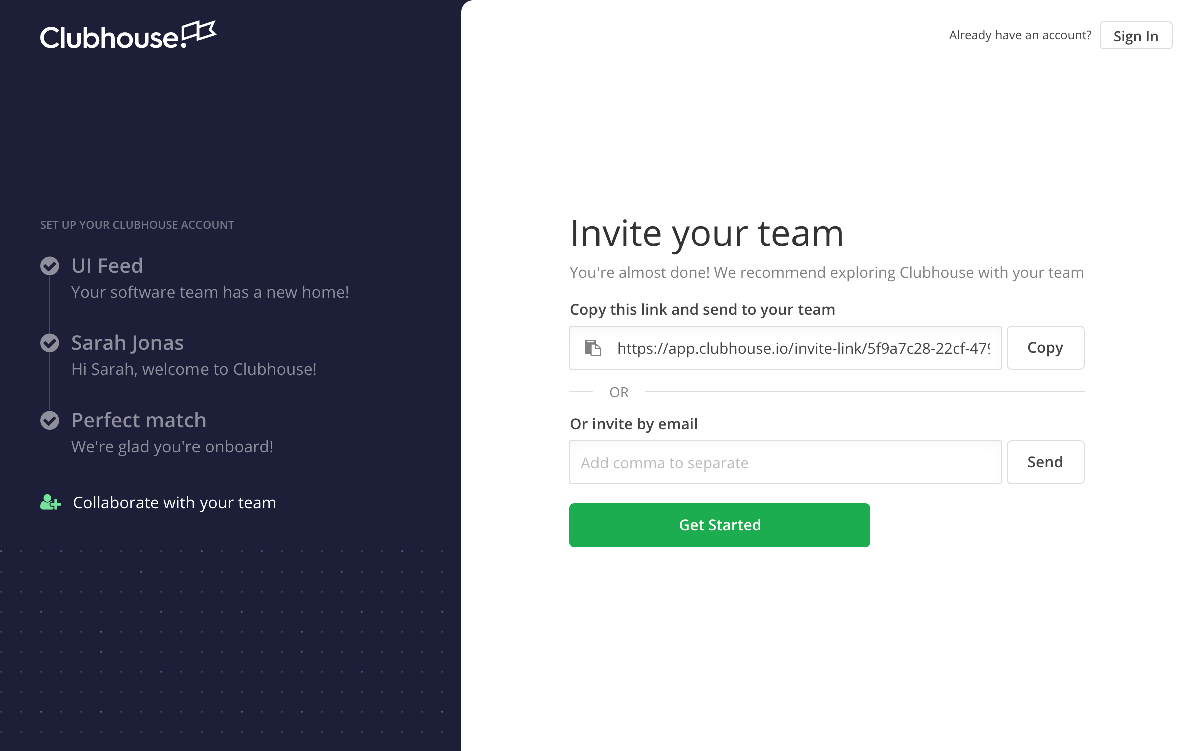 Screenshot of Invite teammates