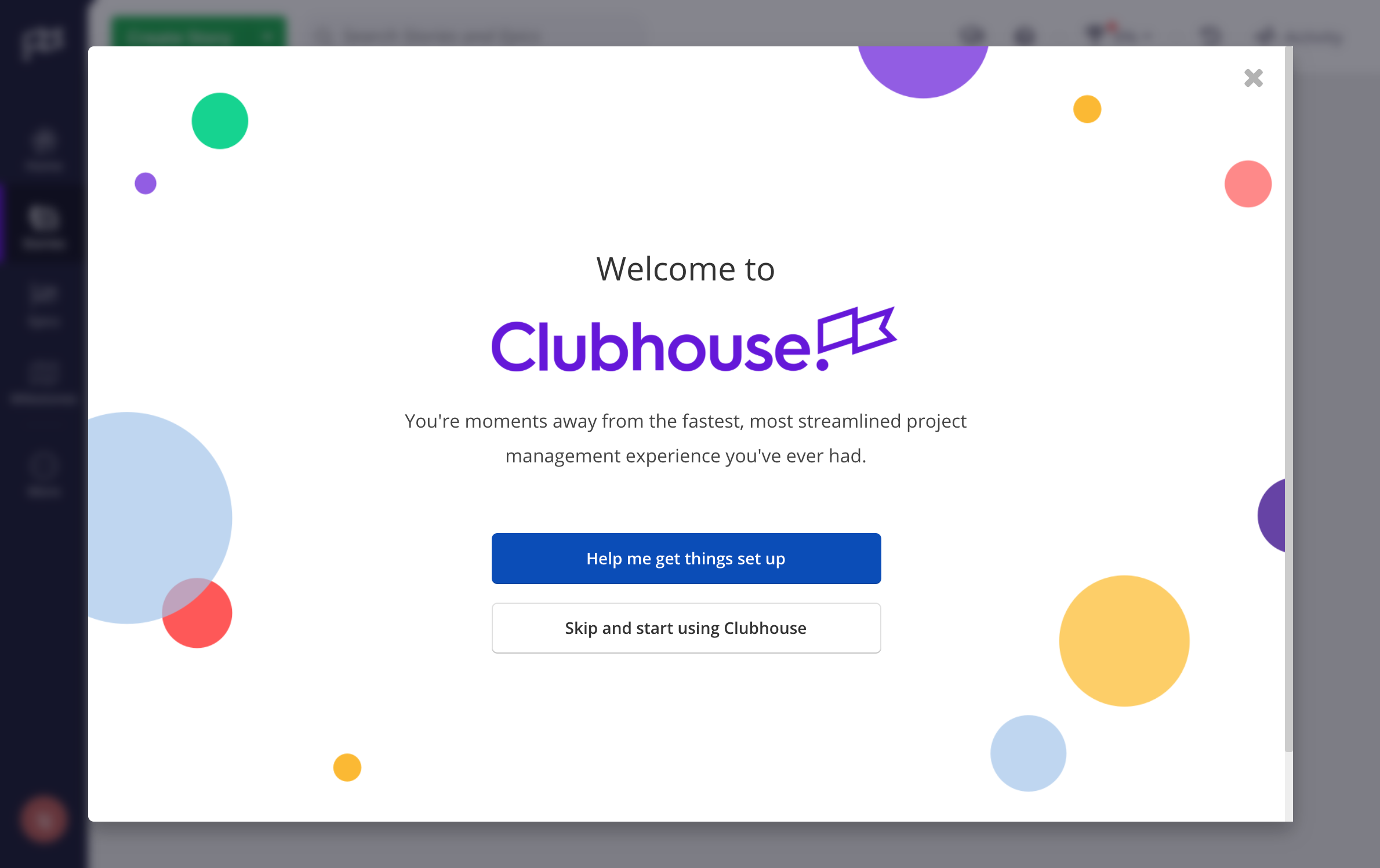 Clubhouse (now Shortcut) welcome screenshot