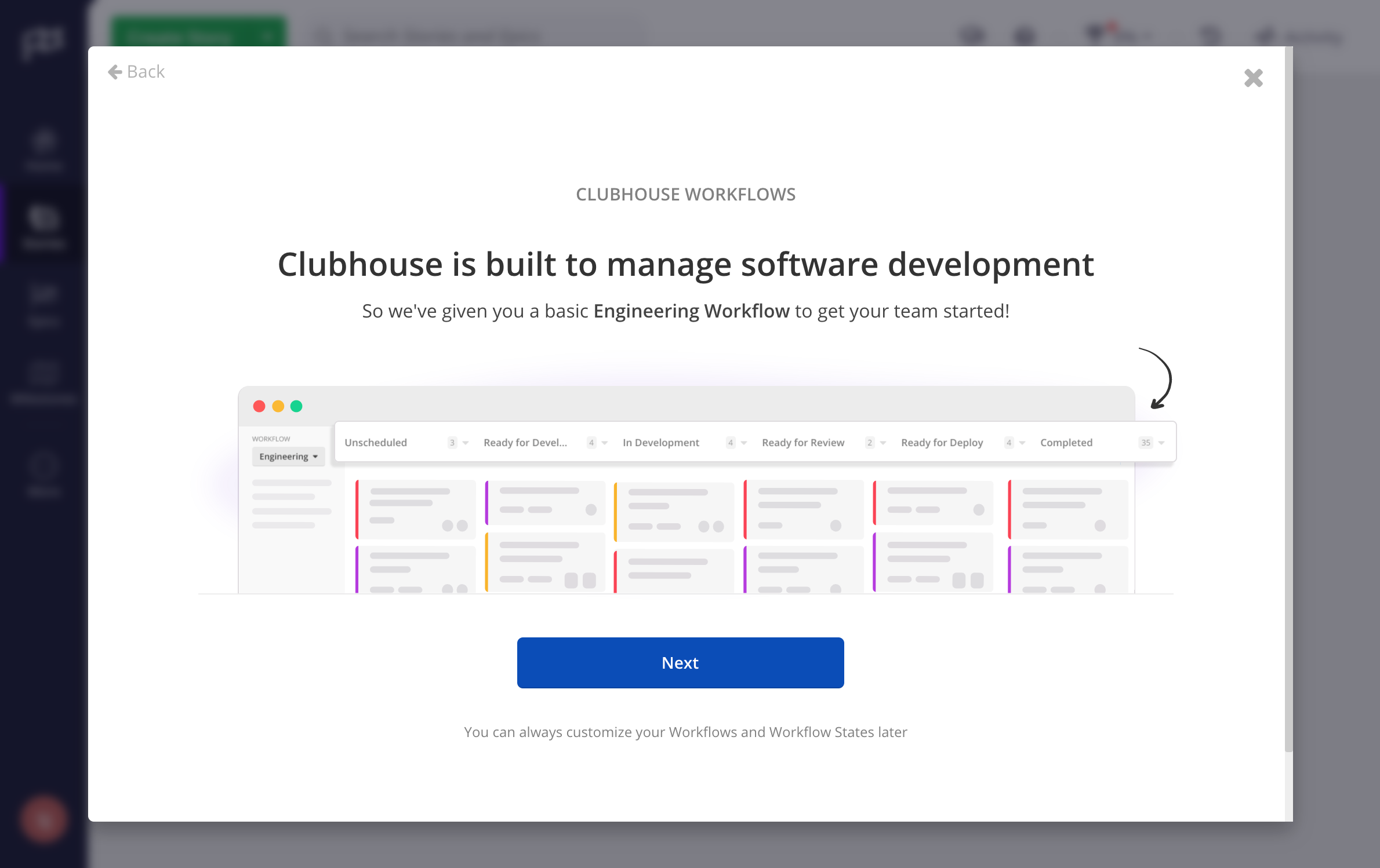 Clubhouse (now Shortcut) welcome slides screenshot