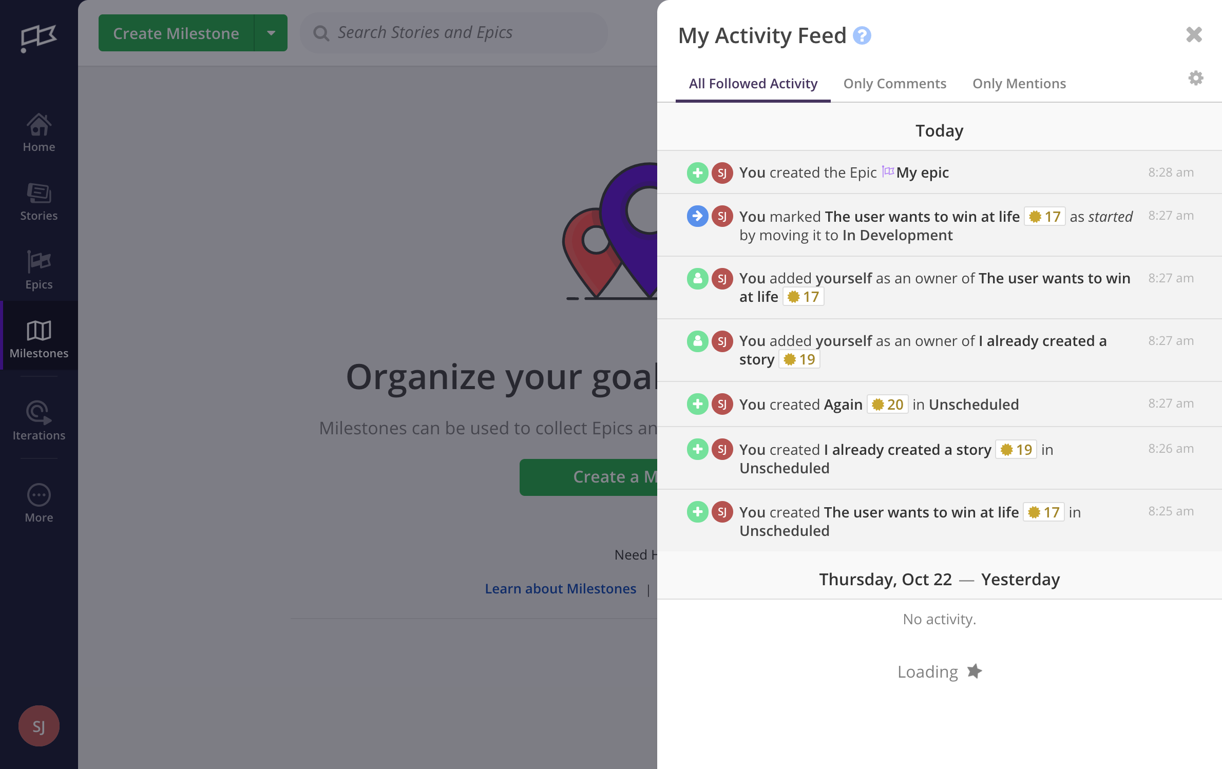 Screenshot of Activity feed