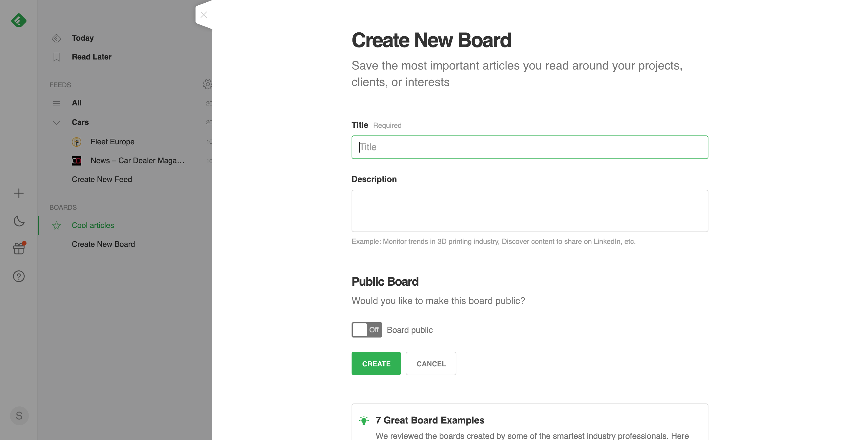 Screenshot of Create board