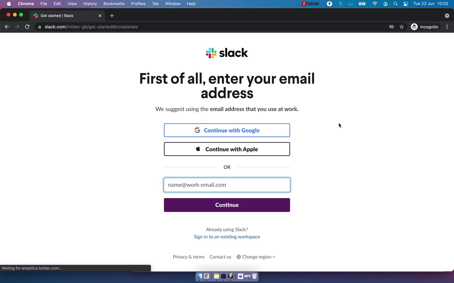 Screenshot of Sign up on Onboarding on Slack user flow