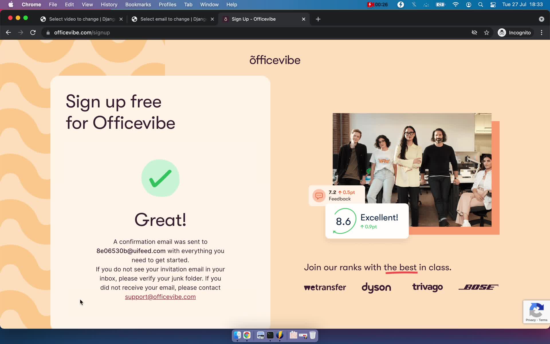 Officevibe check your inbox screenshot