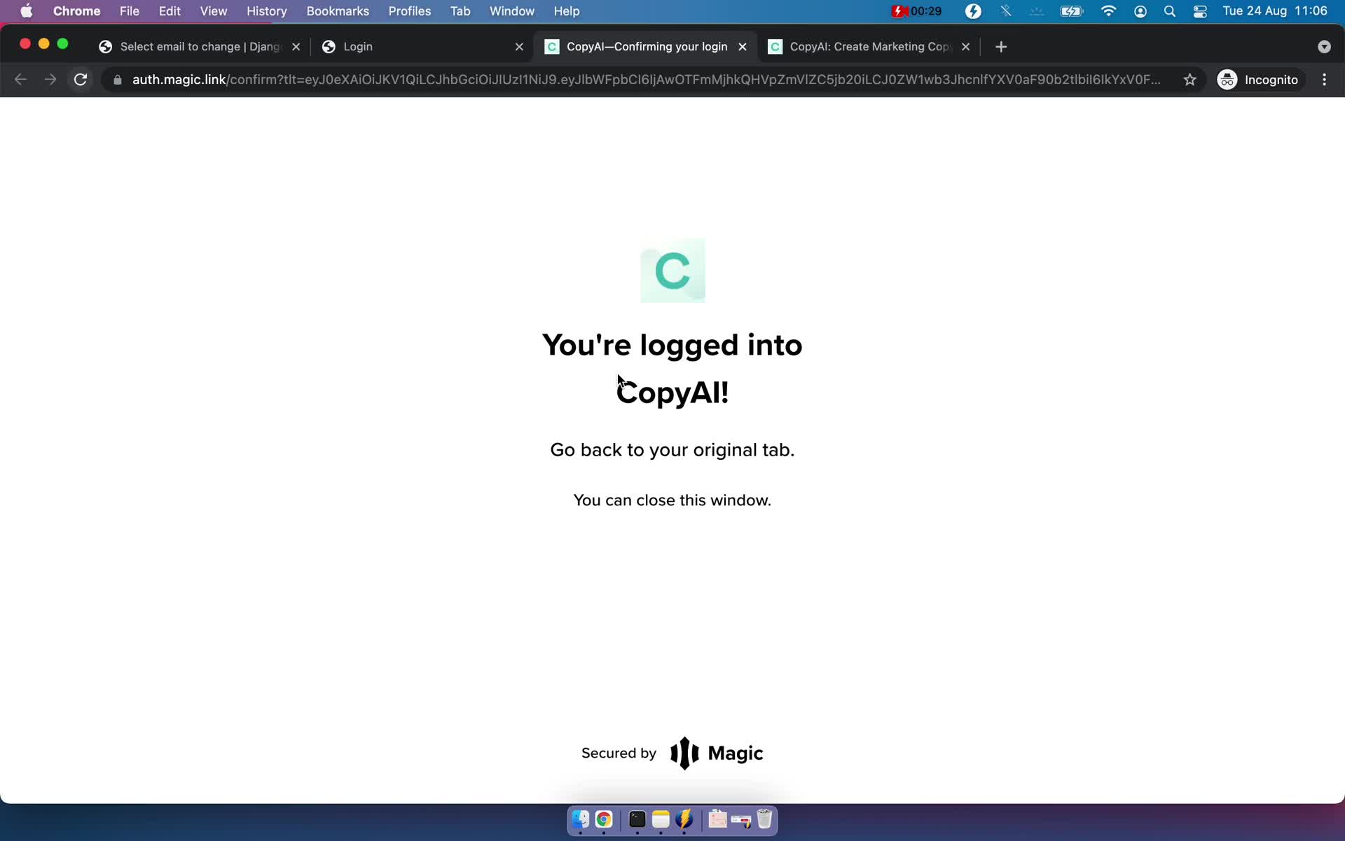CopyAI email verified screenshot