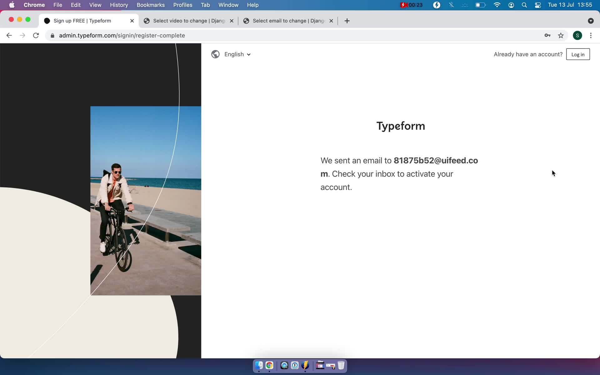 Screenshot of Check your inbox on Onboarding on Typeform user flow