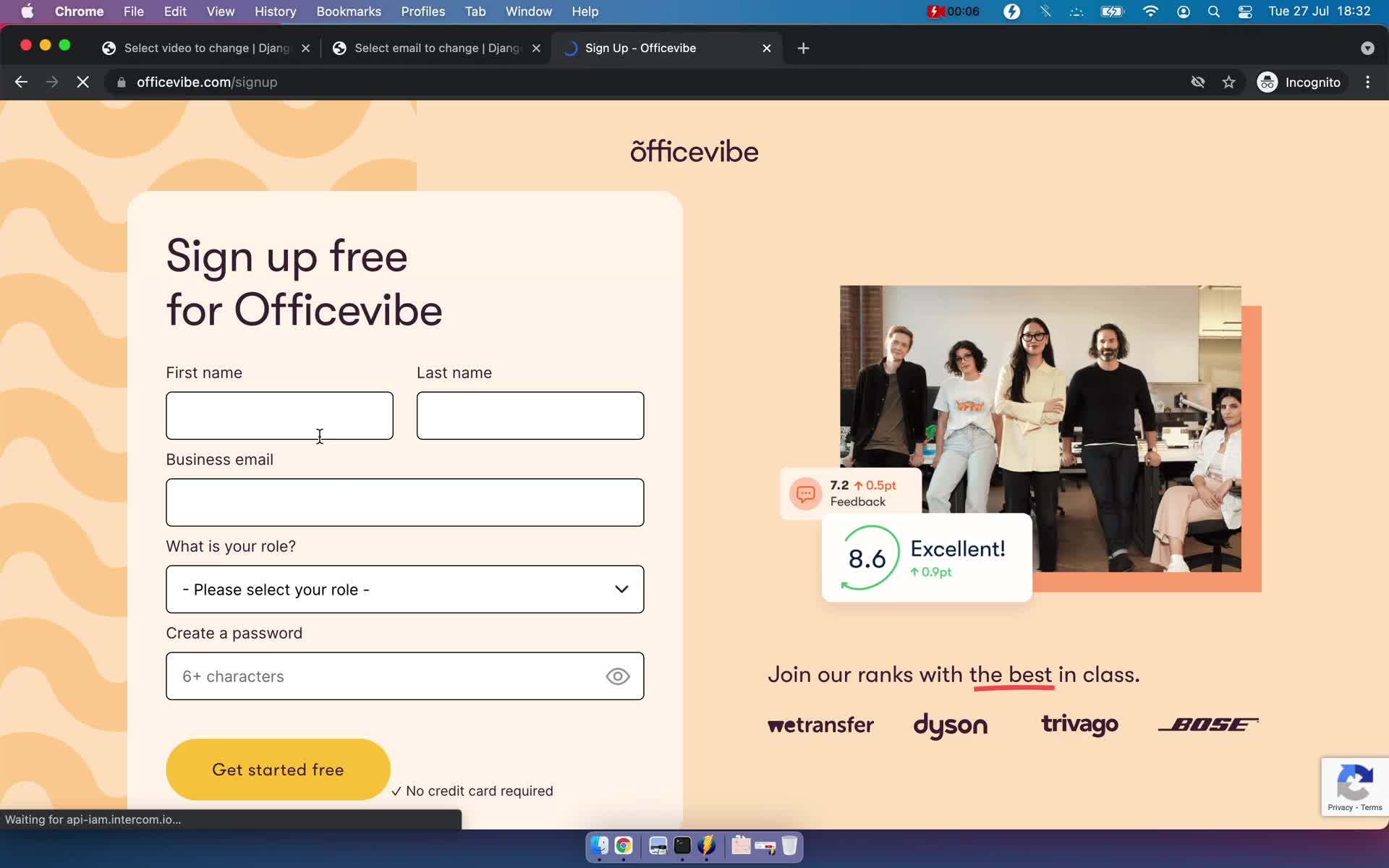 Officevibe sign up screenshot