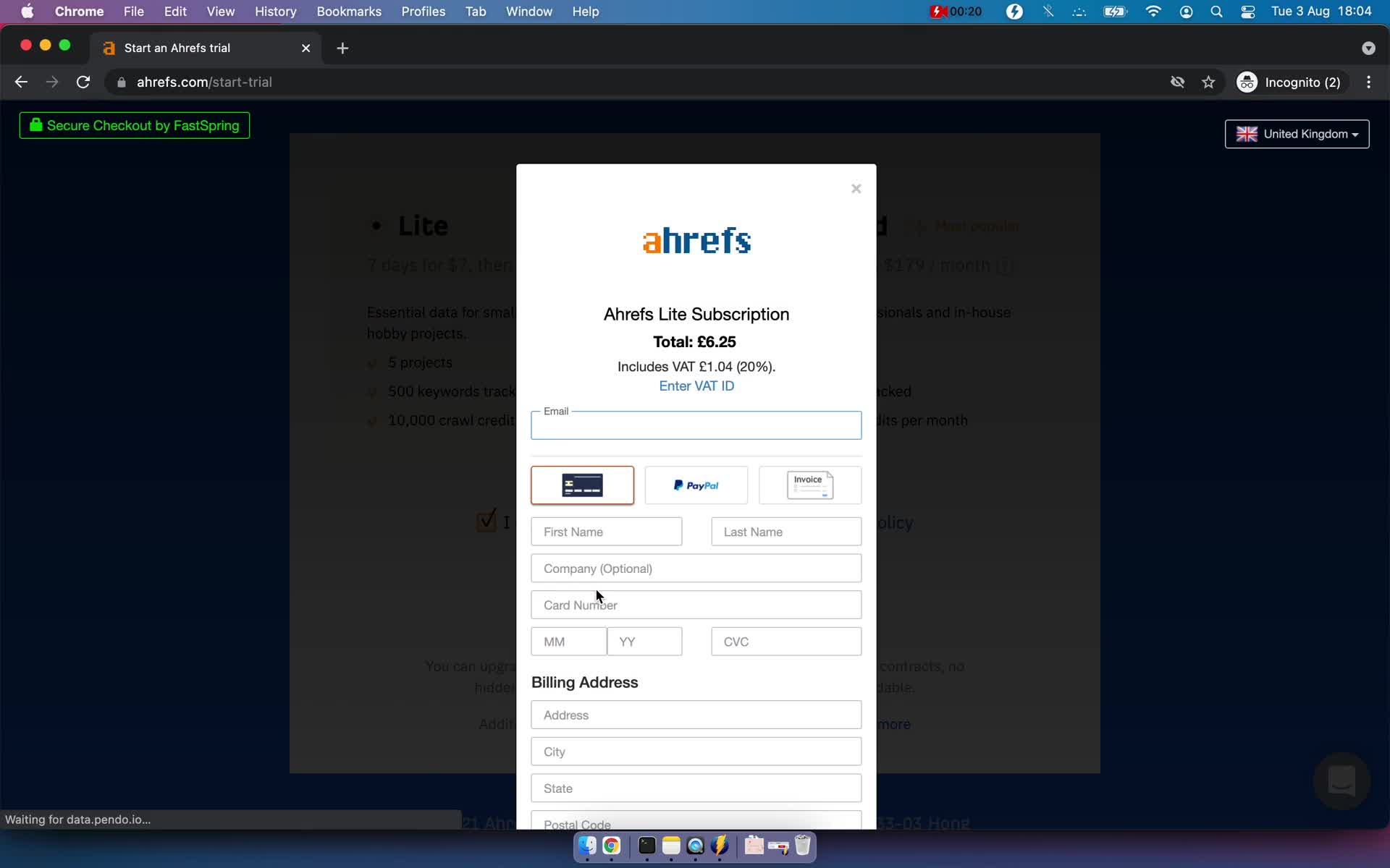 Screenshot of Sign up on Onboarding on Ahrefs user flow