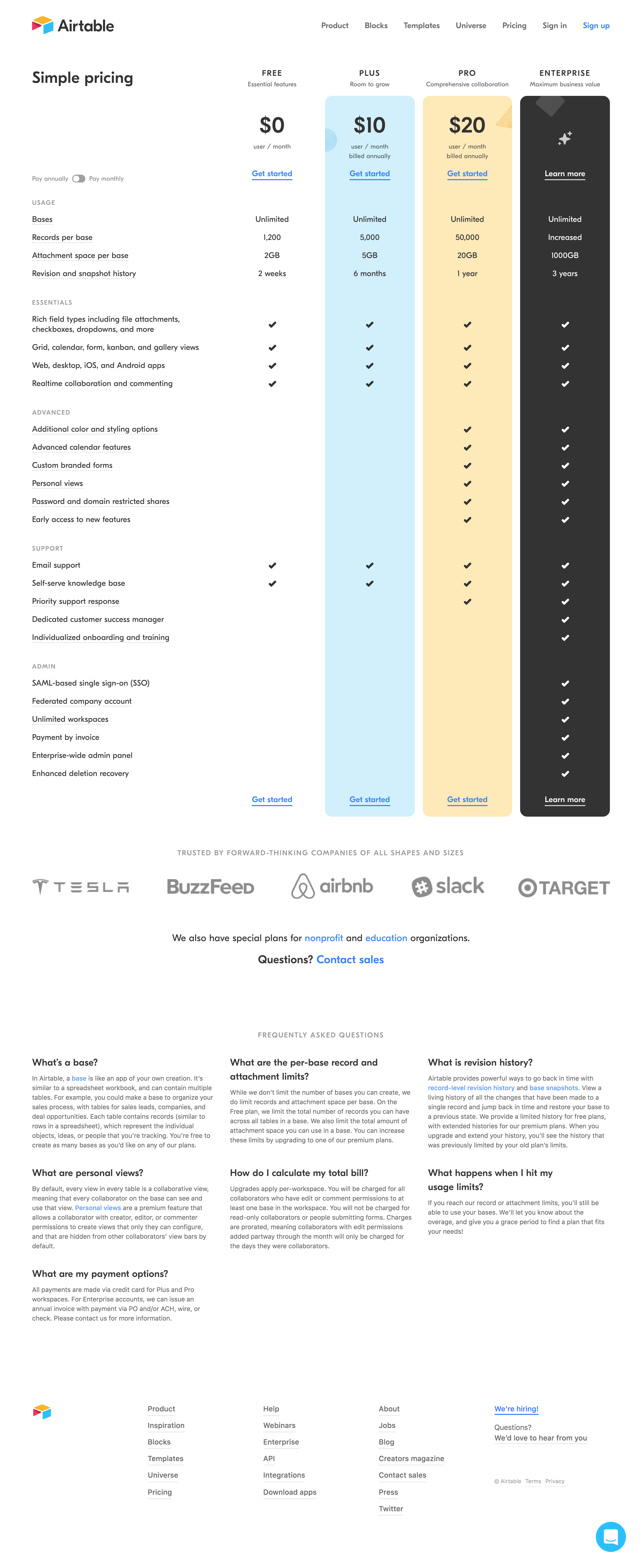 Screenshot of Pricing