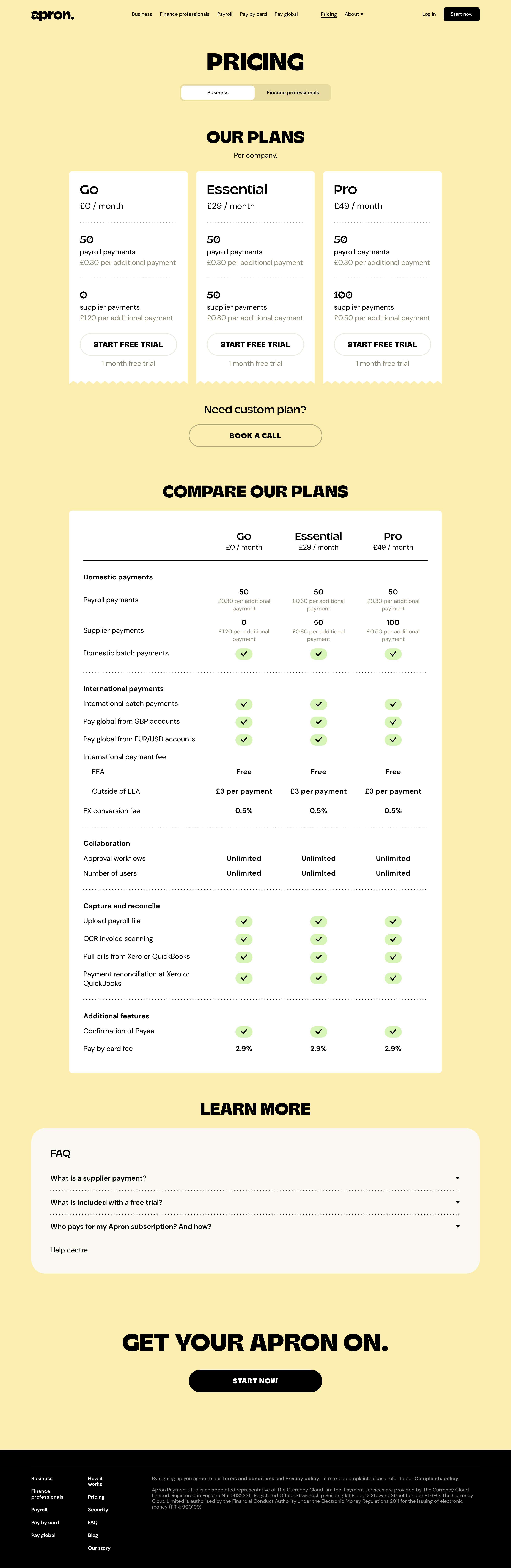 Screenshot of Pricing