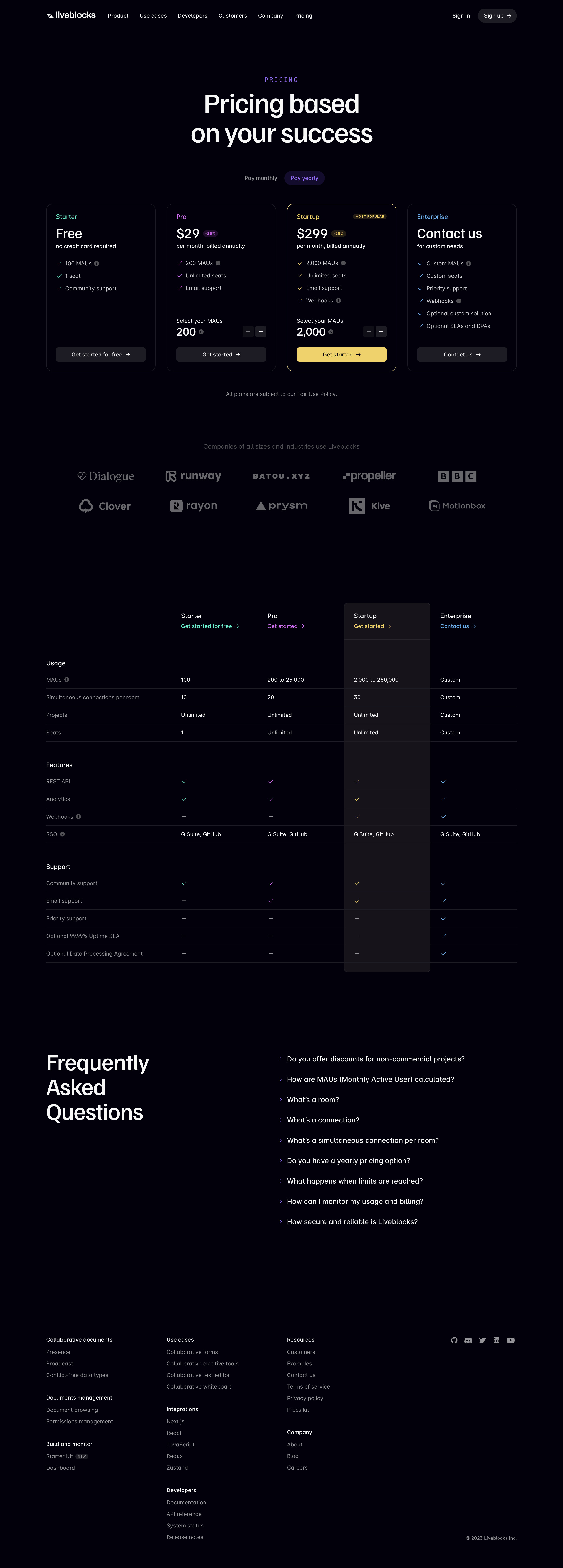 Screenshot of Pricing