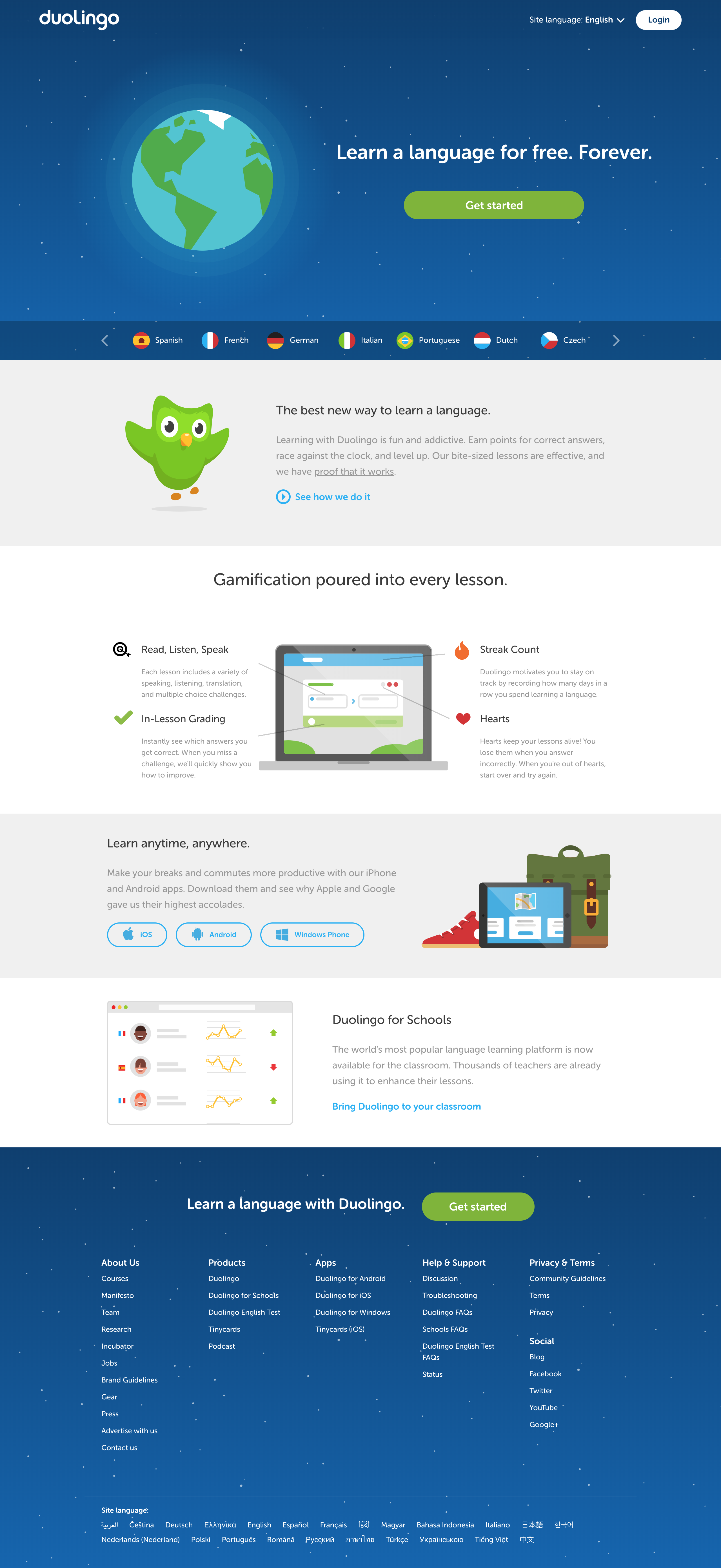 Screenshot of Landing page