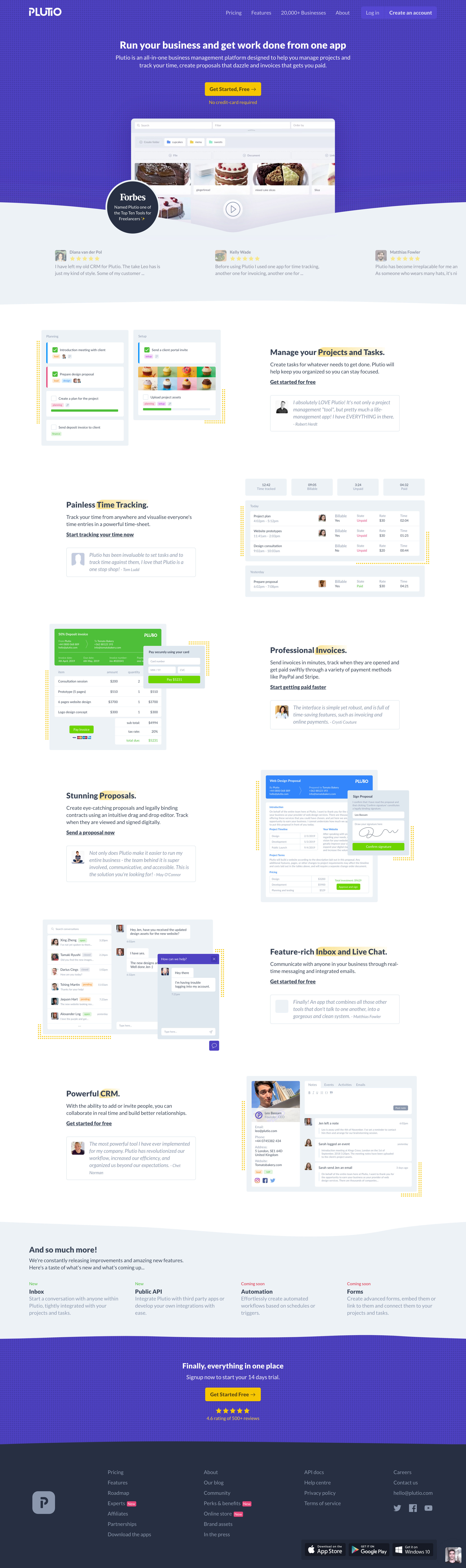 Screenshot of Landing page