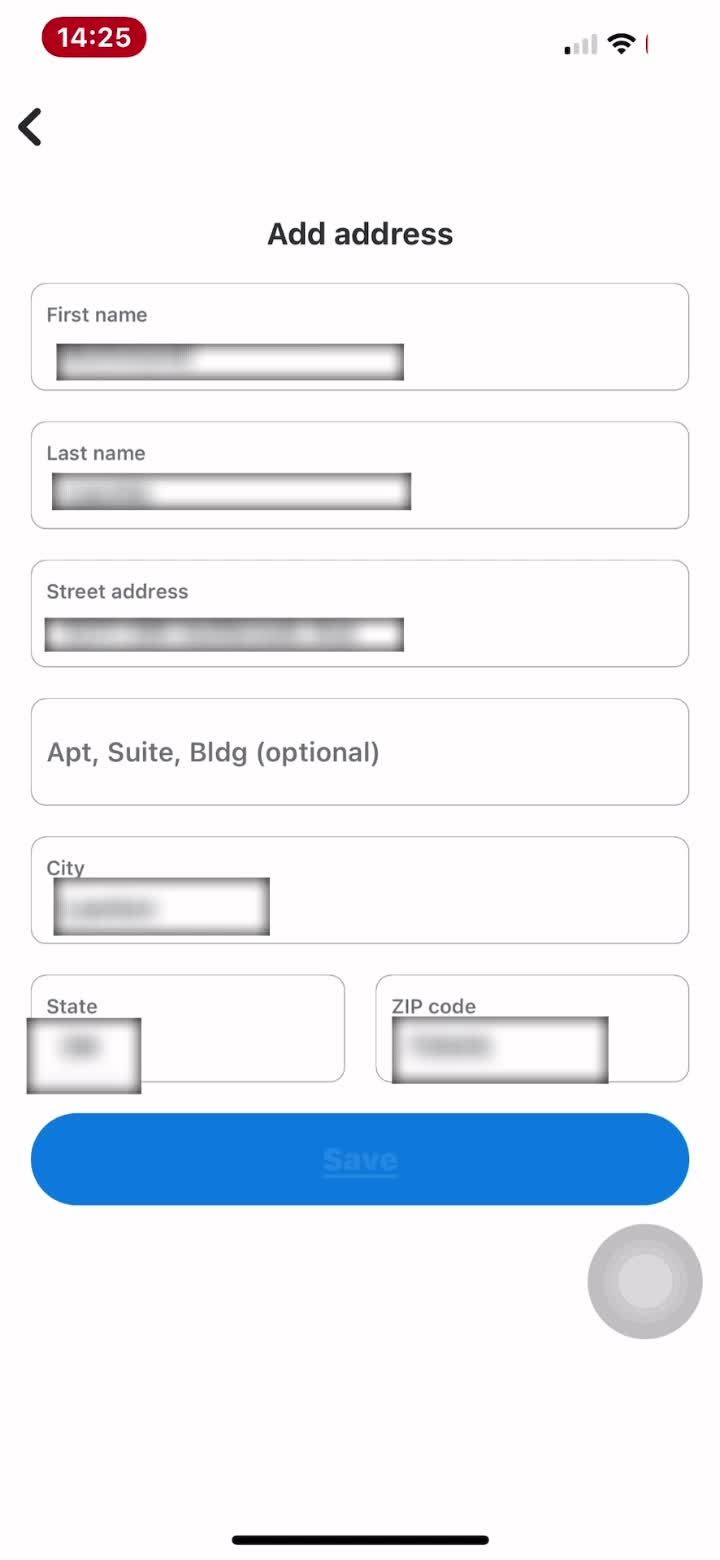 Adding shipping address screenshot