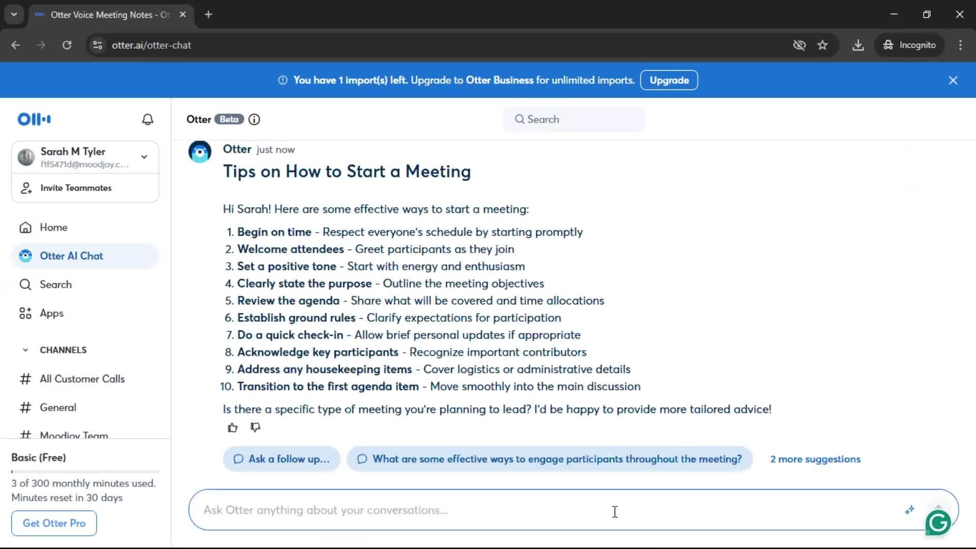 Chat bot screenshot